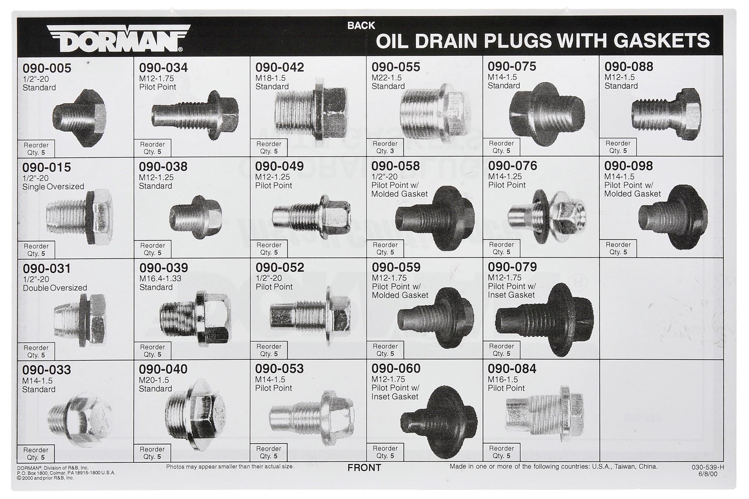 Dorman DOR-030-539 Oil Drain Plug Tech Tray - 22 SKUs - 44 Pieces