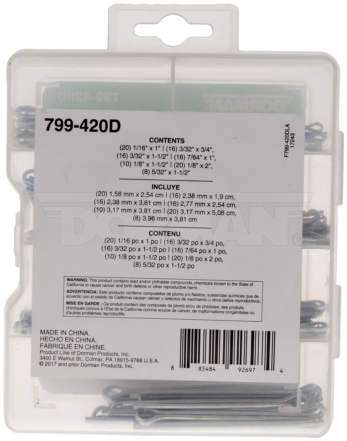 Dorman DOR-799-420D Pro Pack Cotter Pins - 106 Pieces