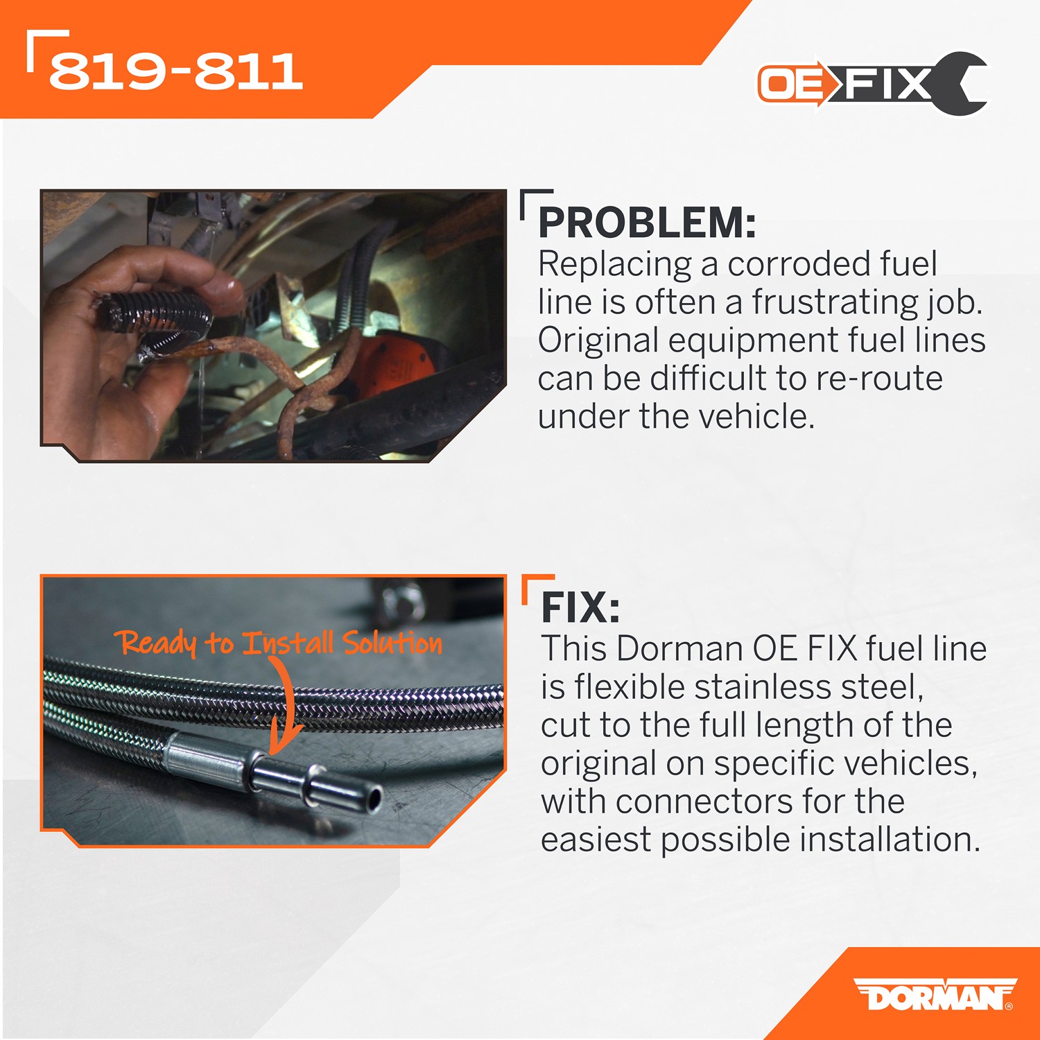 Dorman DOR-819-811 Flexible Stainless Steel Braided Fuel Line - Image 2