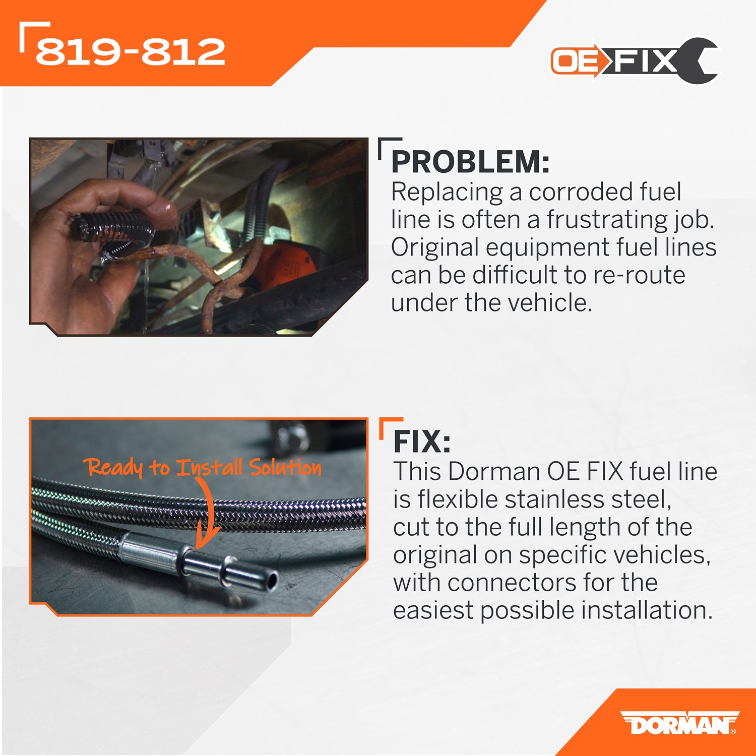 Dorman DOR-819-812 Flexible Stainless Steel Braided Fuel Line - Image 2