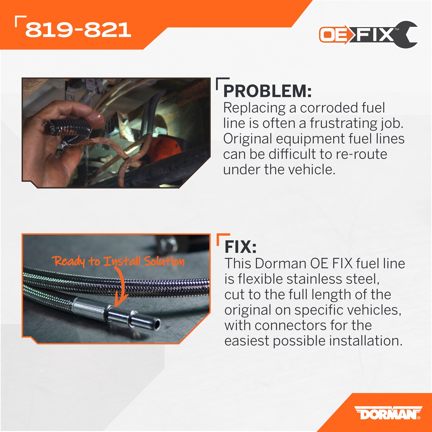 Dorman DOR-819-821 Flexible Stainless Steel Braided Fuel Line - Image 3