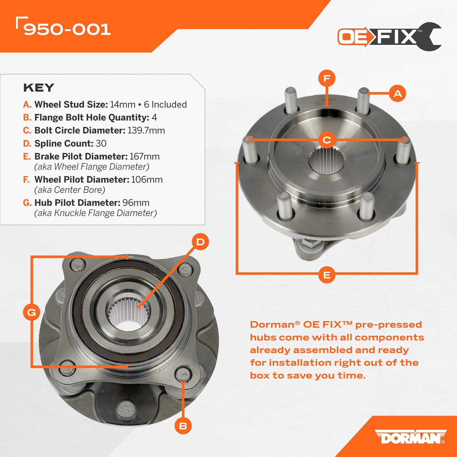 Dorman DOR-950-001 Pre-Pressed Hub Assembly - Front - Image 7