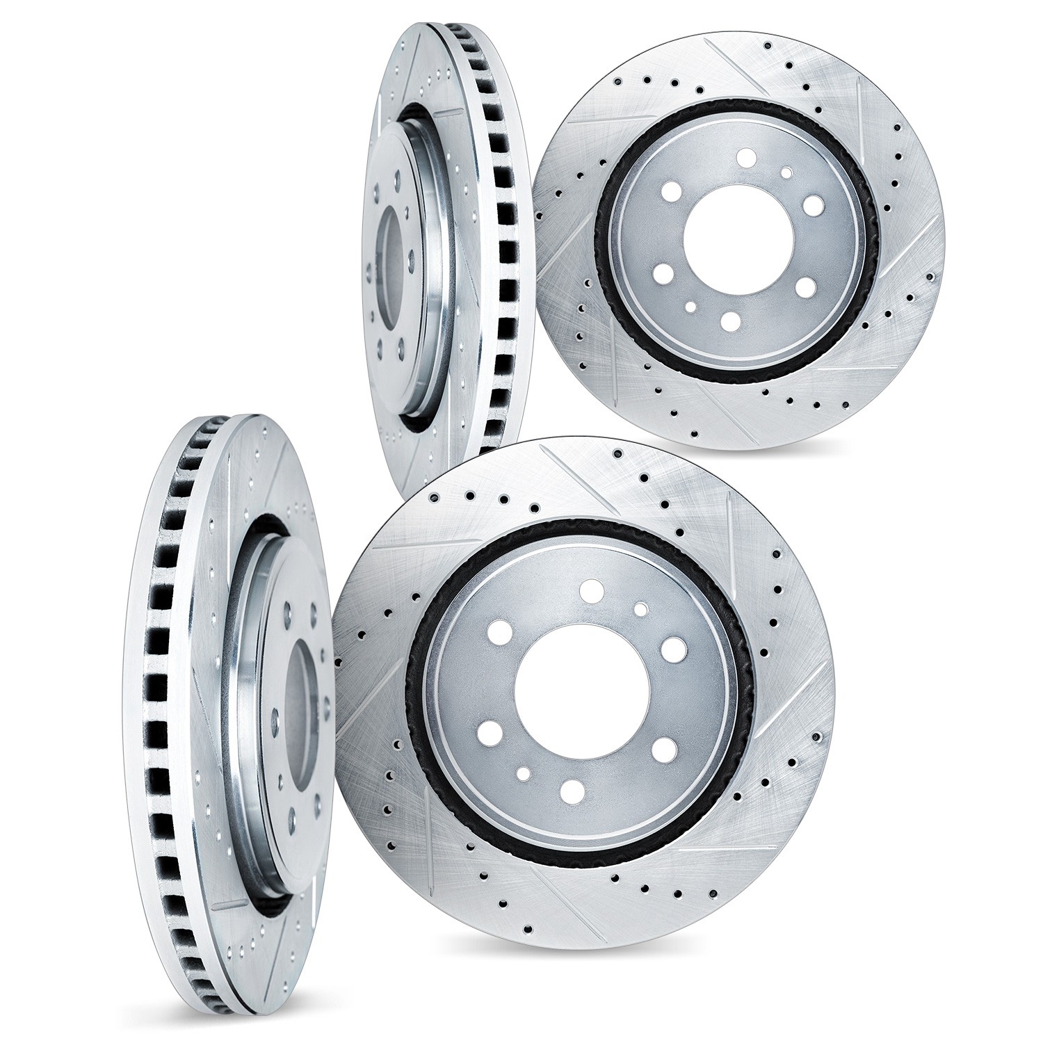 DYN 7004-48003 DFC Brake Rotors - Drilled & Slotted - Silver