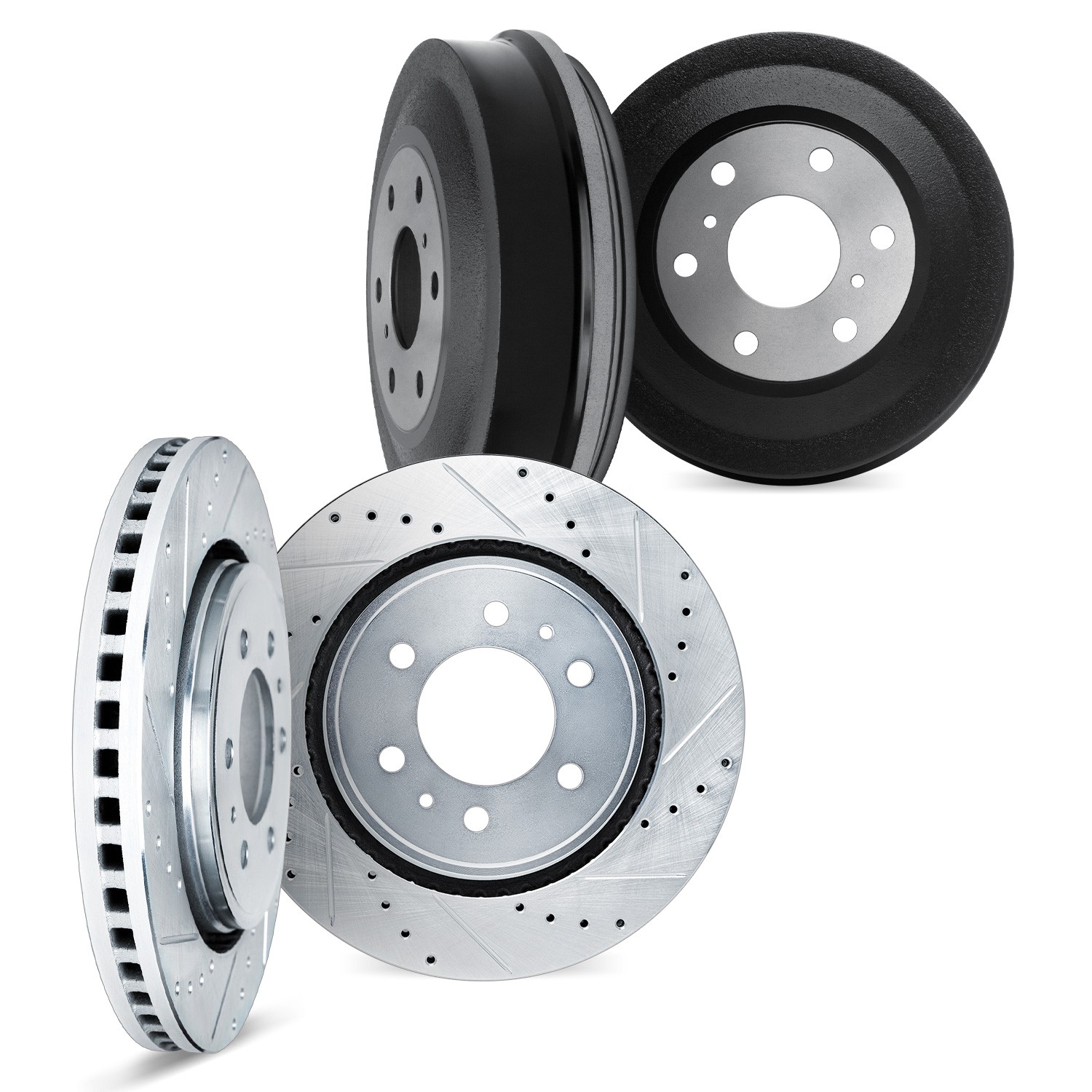 DYN 7004-48006 DFC Brake Rotors and Drums - Drilled & Slotted - Silver