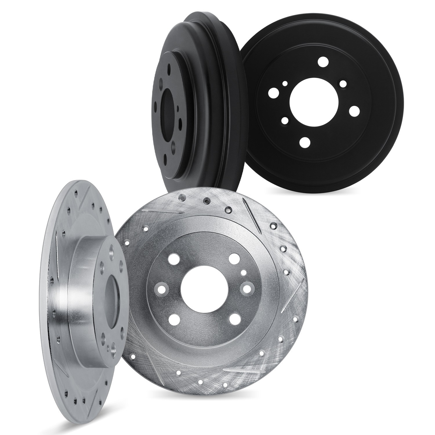 DYN 7004-76054 DFC Brake Rotors and Drums - Drilled & Slotted - Silver