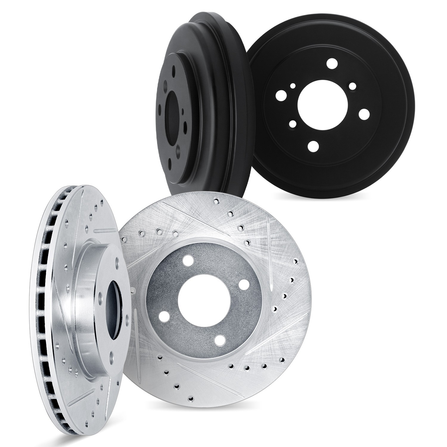 DYN 7004-76099 DFC Brake Rotors and Drums - Drilled & Slotted - Silver