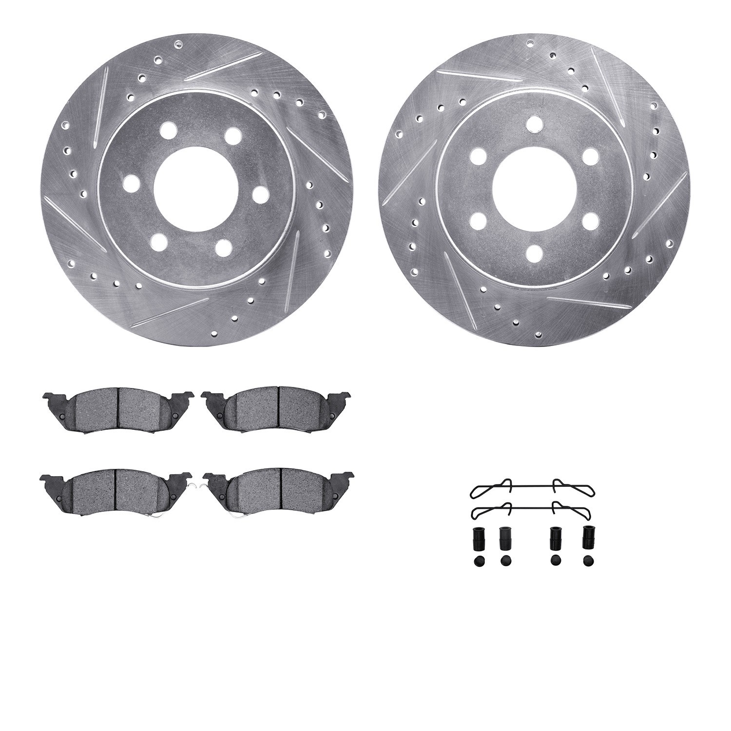 DYN 7212-40129 DFC Brake Rotor - Drilled & Slotted - Silver- HD Brake Pad - Hardware