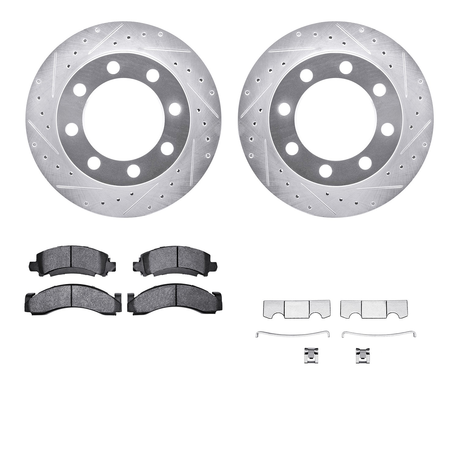 DYN 7212-40134 DFC Brake Rotor - Drilled & Slotted - Silver- HD Brake Pad - Hardware