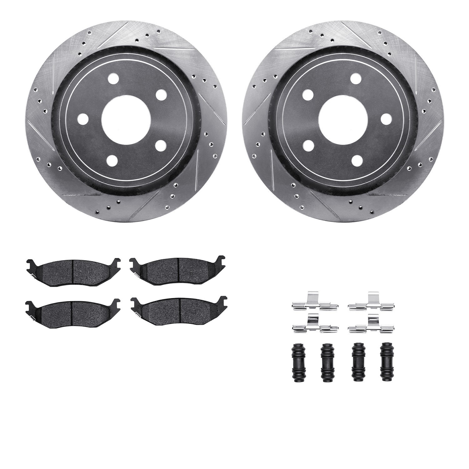 DYN 7212-40164 DFC Brake Rotor - Drilled & Slotted - Silver- HD Brake Pad - Hardware