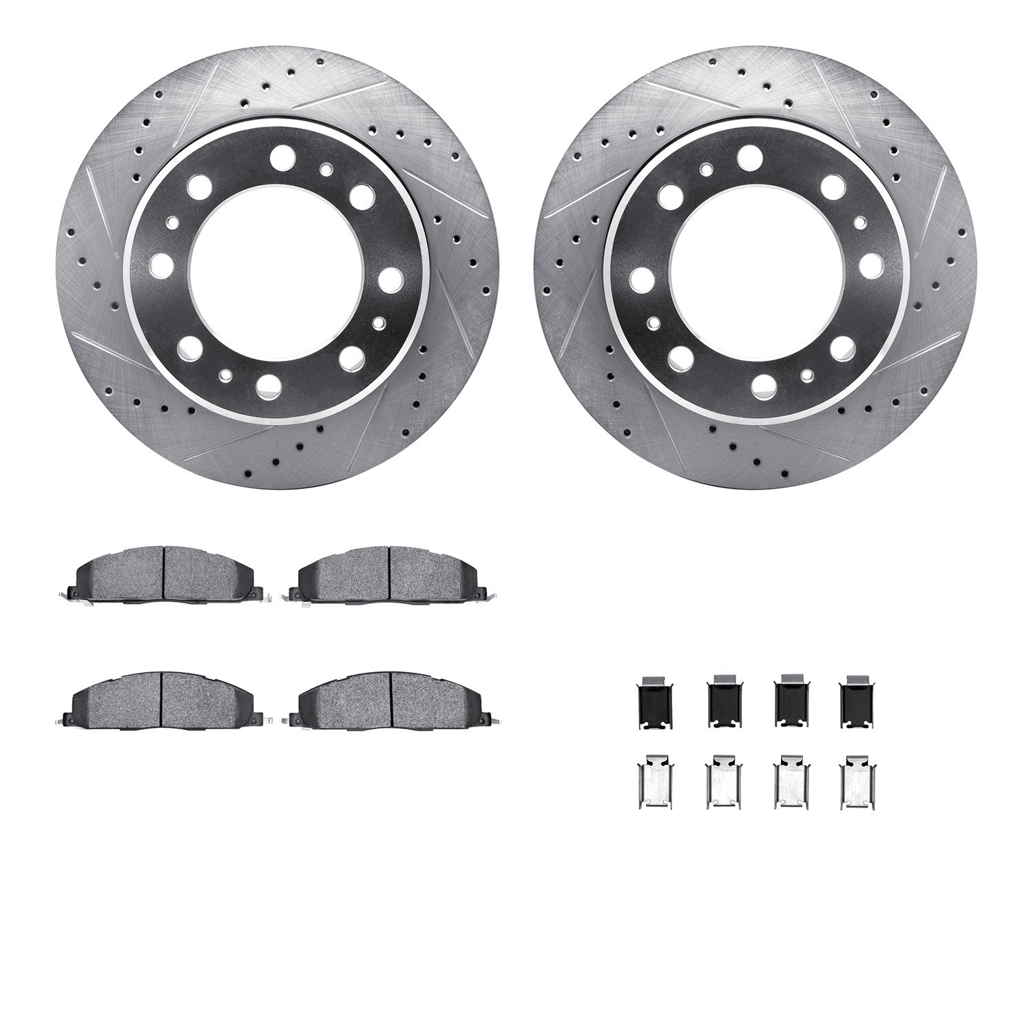 DYN 7212-40193 DFC Brake Rotor - Drilled & Slotted - Silver- HD Brake Pad - Hardware