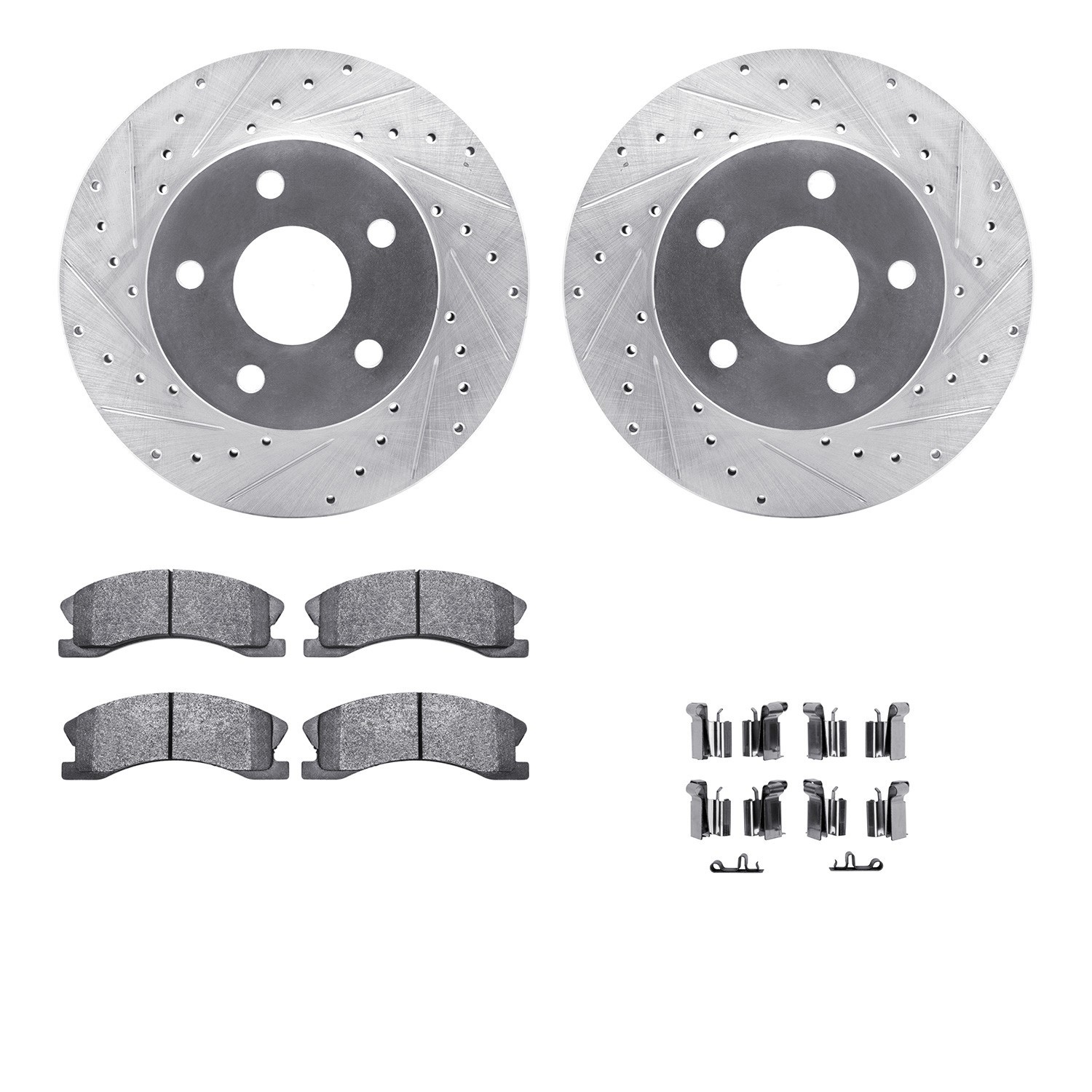 DYN 7212-42096 DFC Brake Rotor - Drilled & Slotted - Silver- HD Brake Pad - Hardware