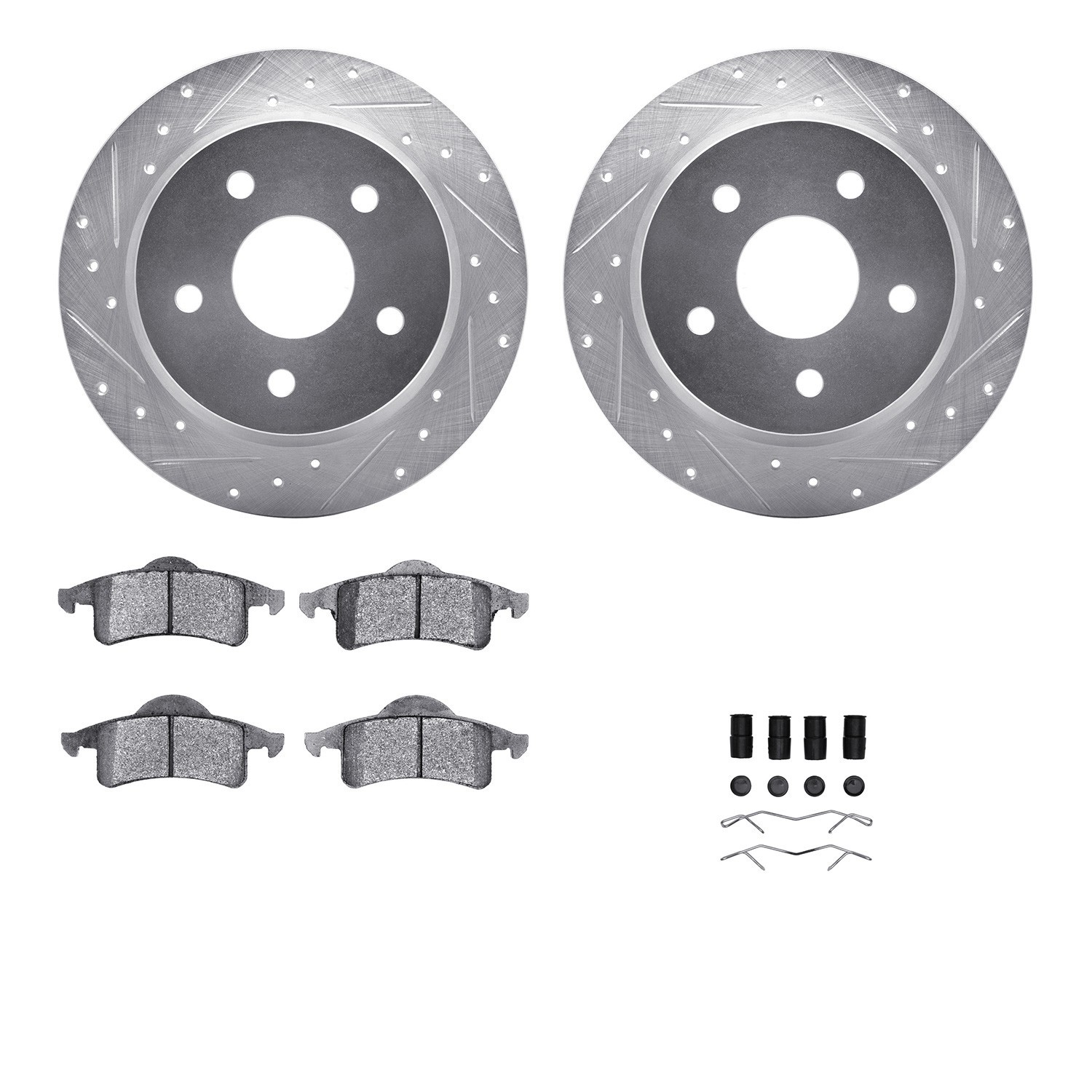 DYN 7212-42097 DFC Brake Rotor - Drilled & Slotted - Silver- HD Brake Pad - Hardware