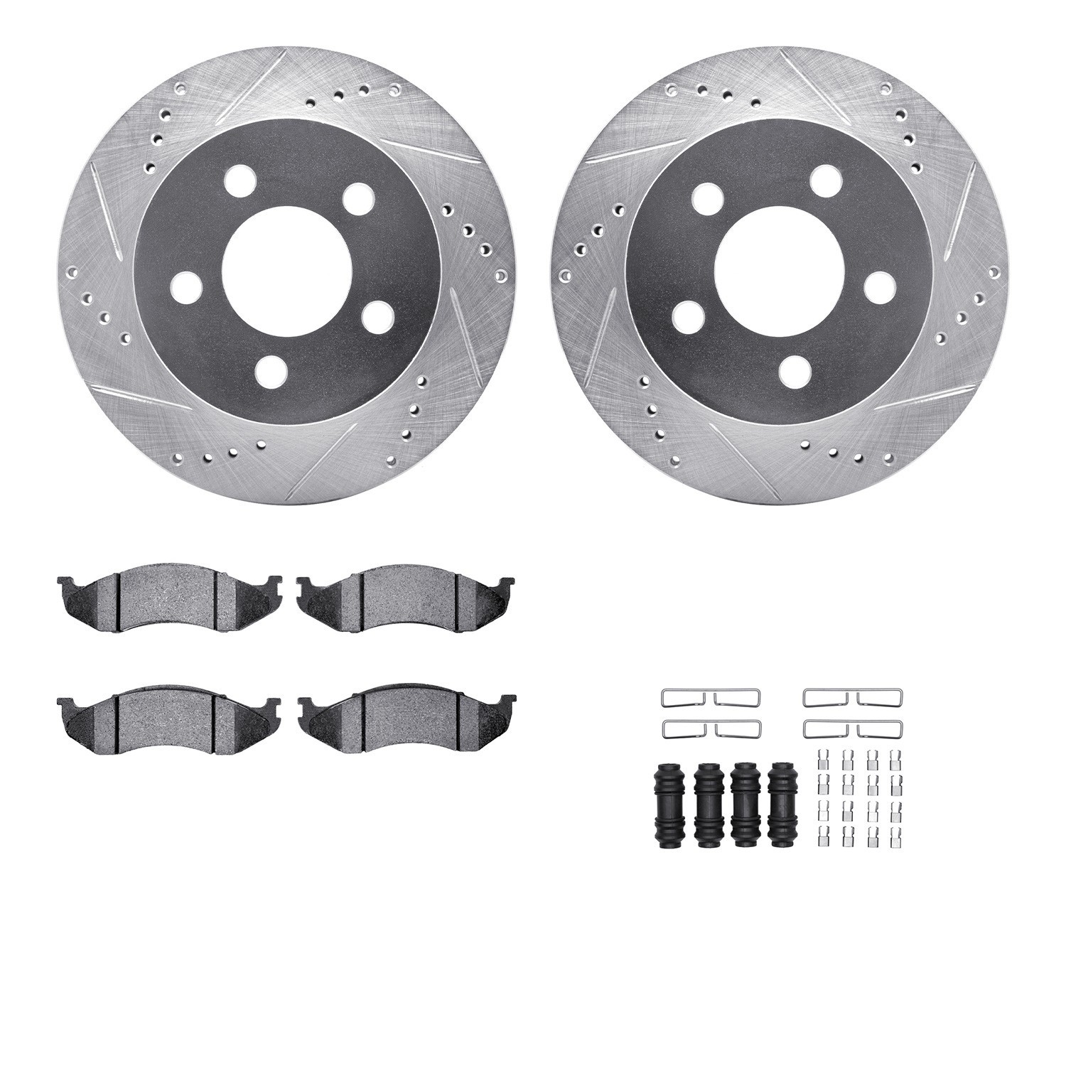DYN 7212-42098 DFC Brake Rotor - Drilled & Slotted - Silver- HD Brake Pad - Hardware