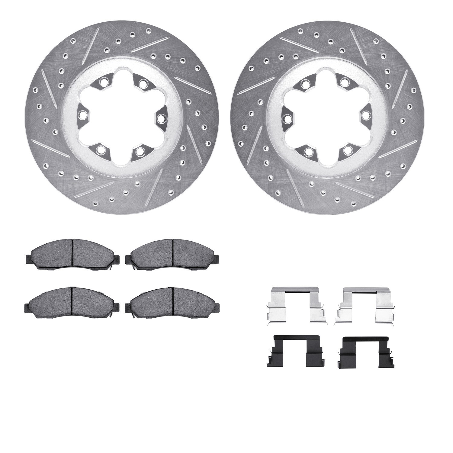 DYN 7212-48025 DFC Brake Rotor - Drilled & Slotted - Silver- HD Brake Pad - Hardware
