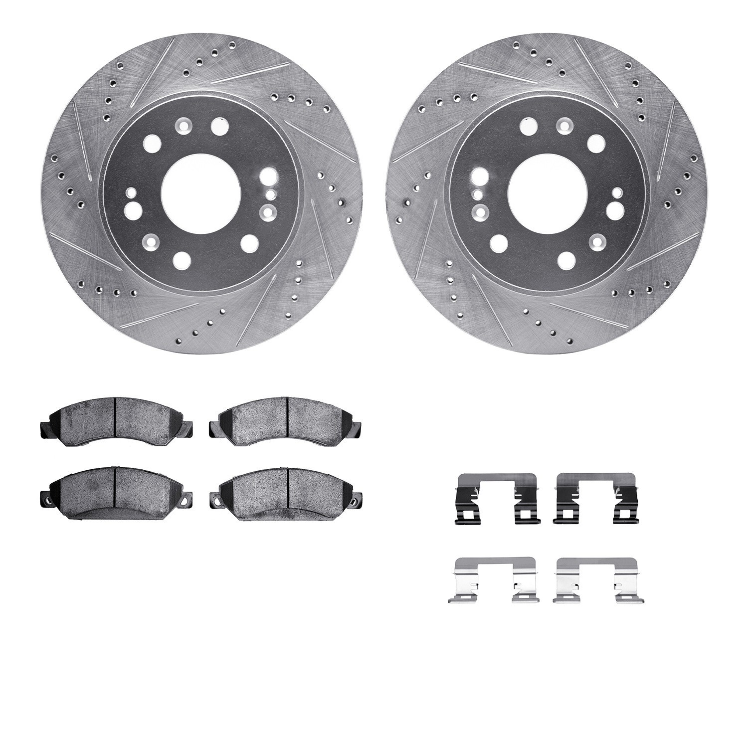 DYN 7212-48026 DFC Brake Rotor - Drilled & Slotted - Silver- HD Brake Pad - Hardware