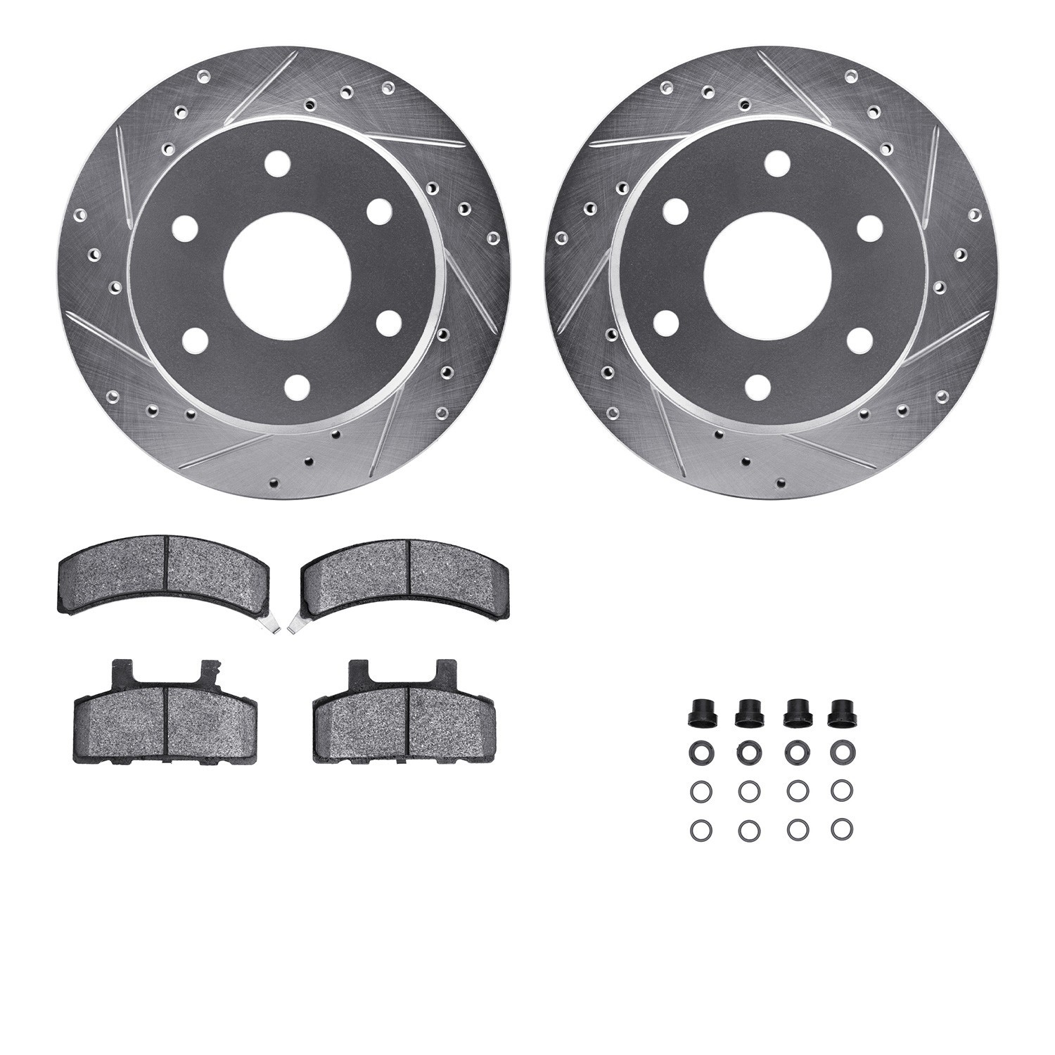 DYN 7212-48076 DFC Brake Rotor - Drilled & Slotted - Silver- HD Brake Pad - Hardware