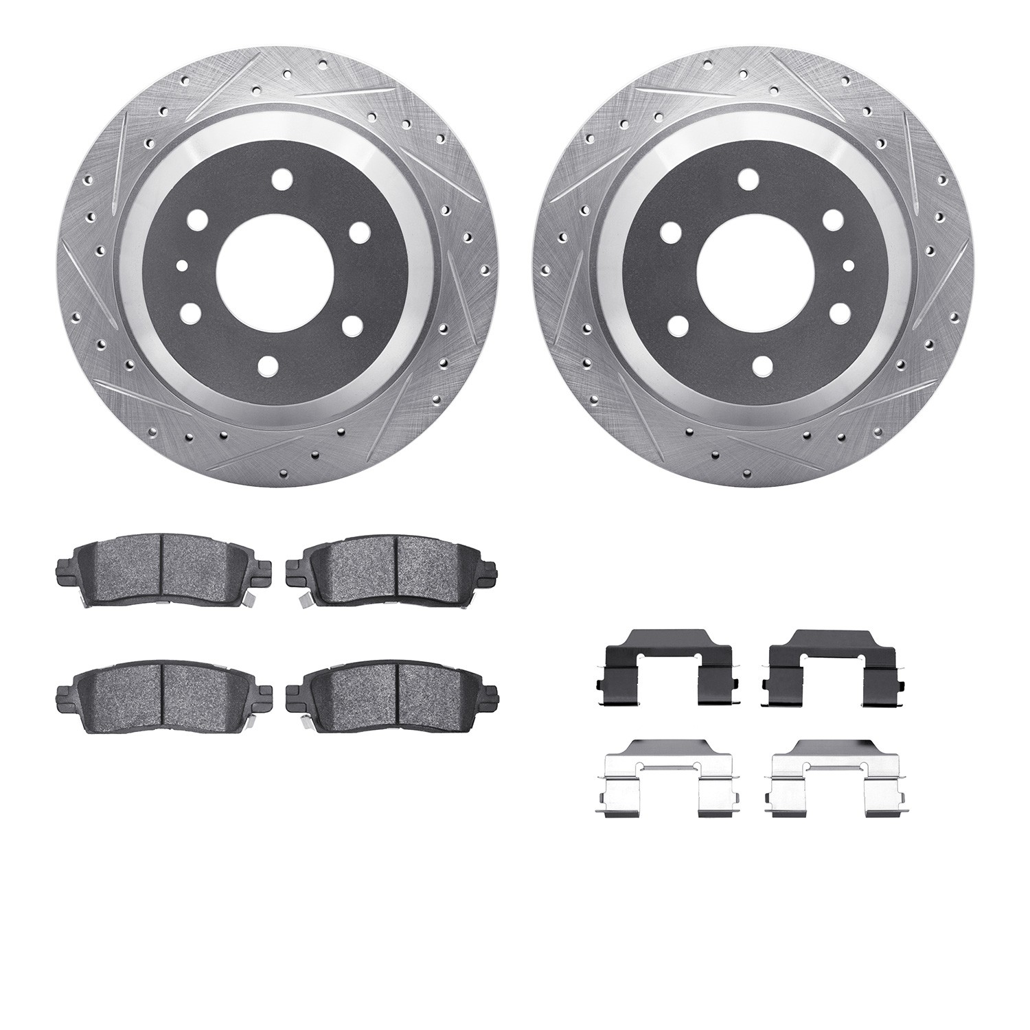 DYN 7212-48134 DFC Brake Rotor - Drilled & Slotted - Silver- HD Brake Pad - Hardware