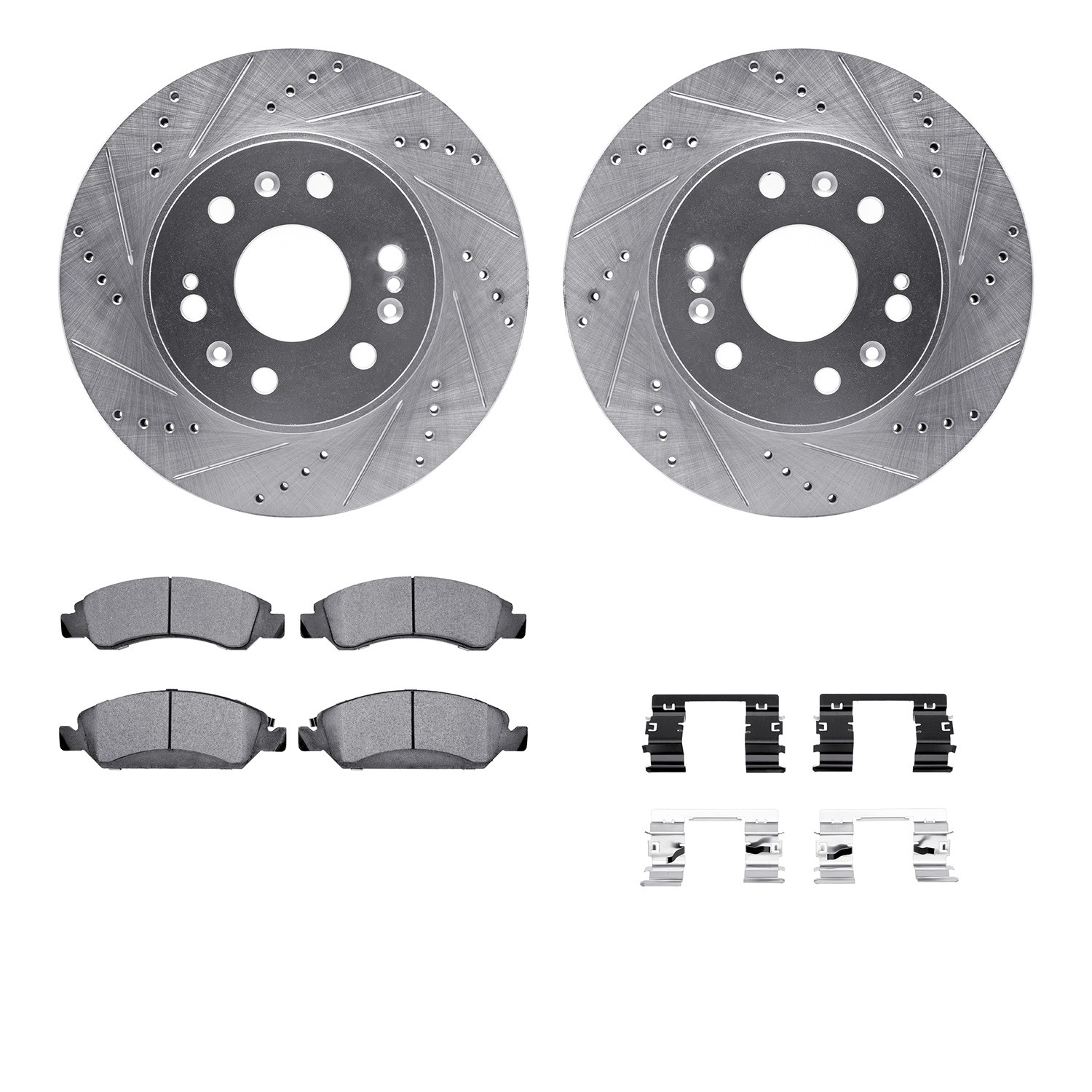 DYN 7212-48143 DFC Brake Rotor - Drilled & Slotted - Silver- HD Brake Pad - Hardware