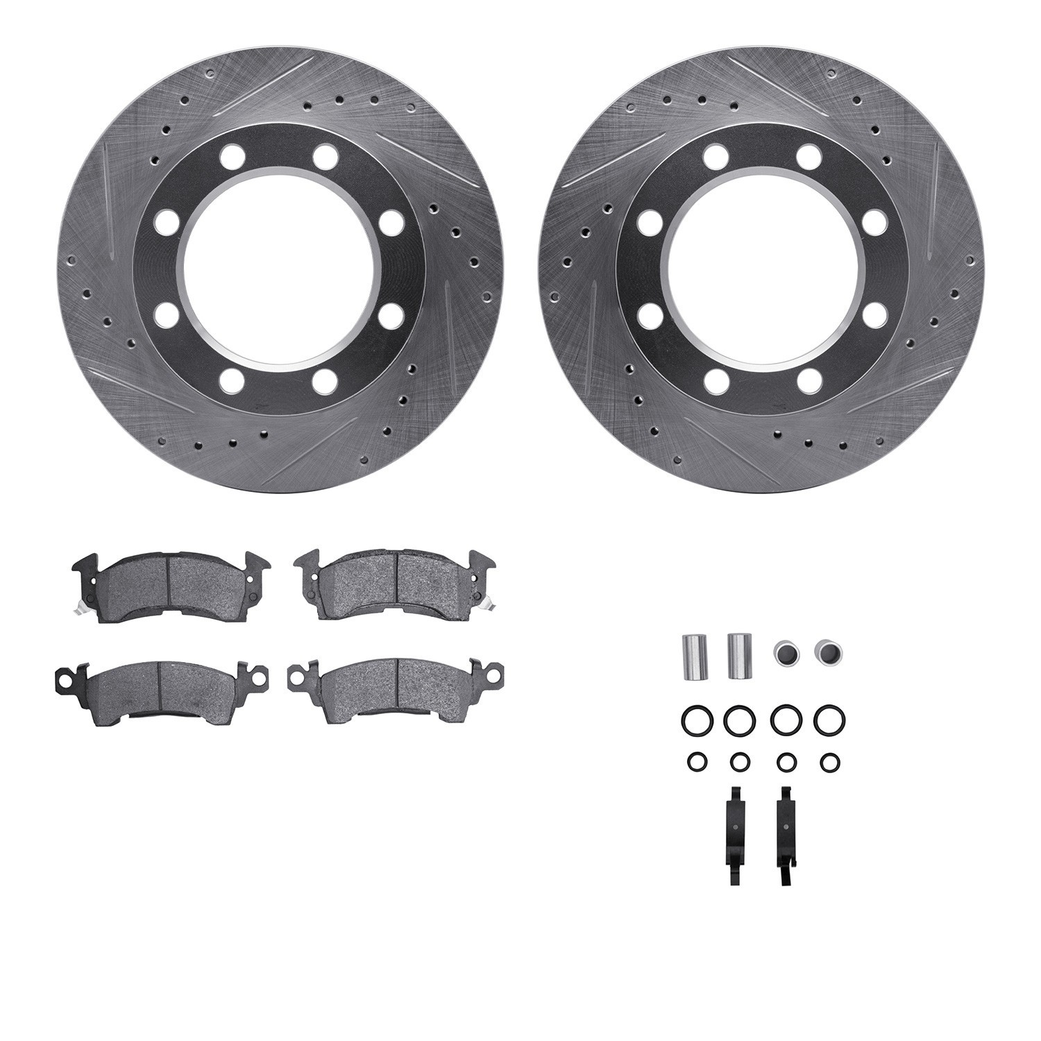 DYN 7212-48162 DFC Brake Rotor - Drilled & Slotted - Silver- HD Brake Pad - Hardware