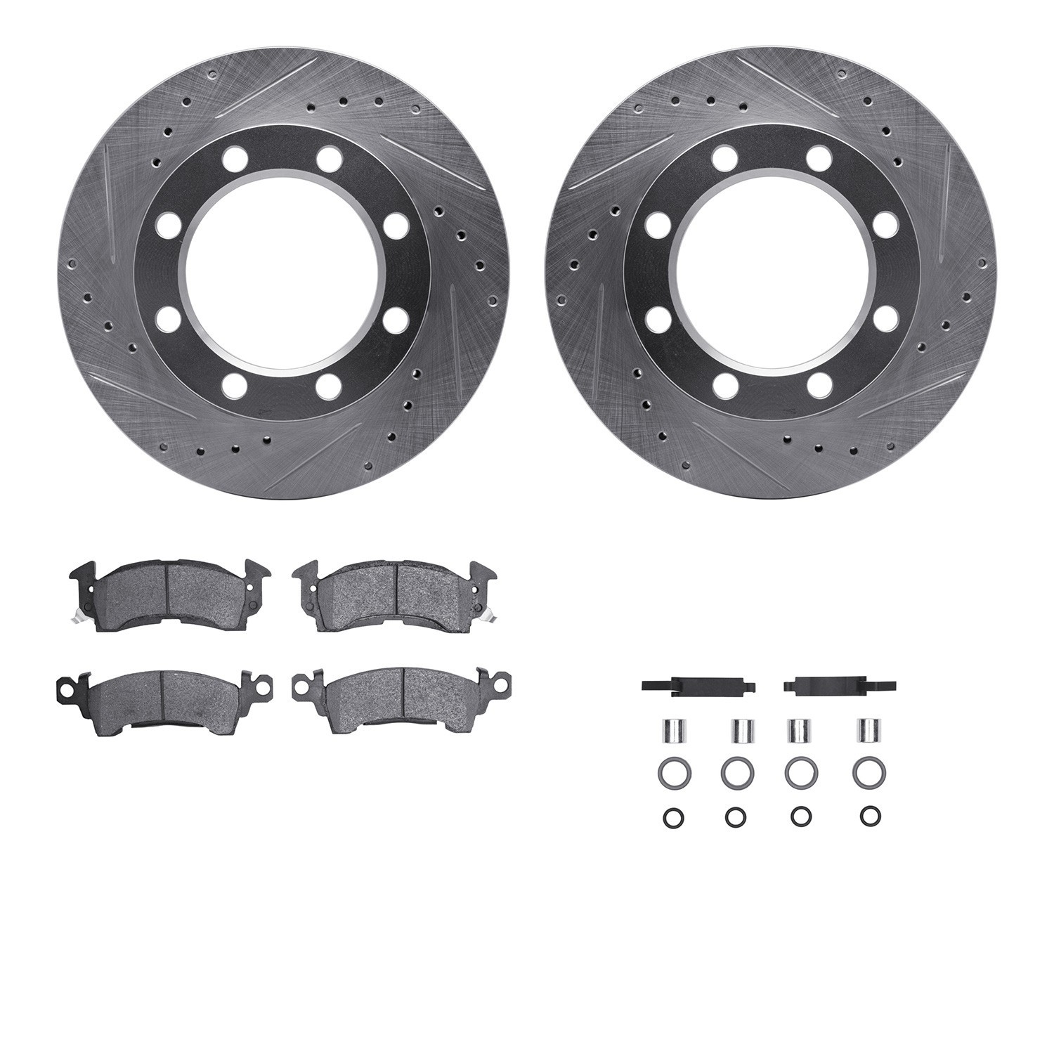 DYN 7212-48163 DFC Brake Rotor - Drilled & Slotted - Silver- HD Brake Pad - Hardware
