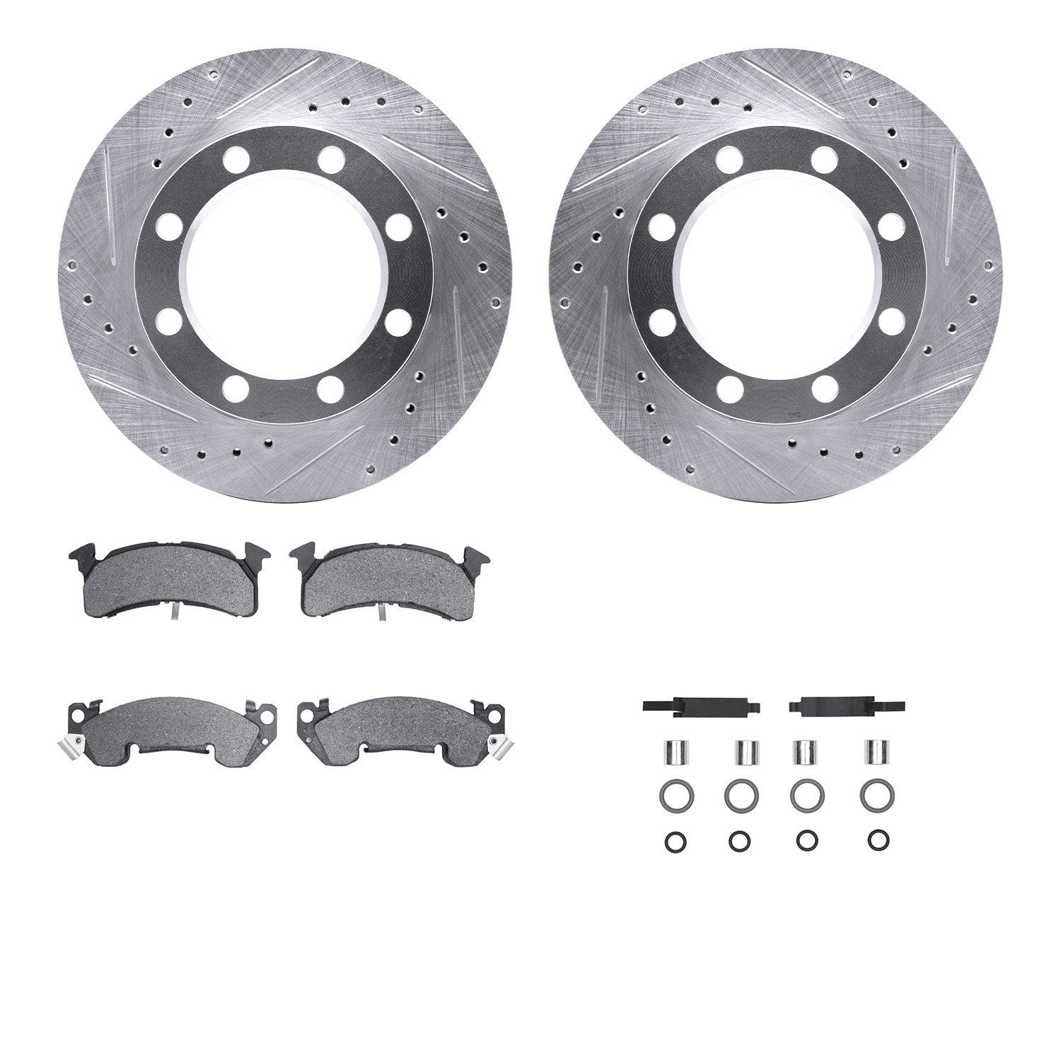 DYN 7212-48164 DFC Brake Rotor - Drilled & Slotted - Silver- HD Brake Pad - Hardware