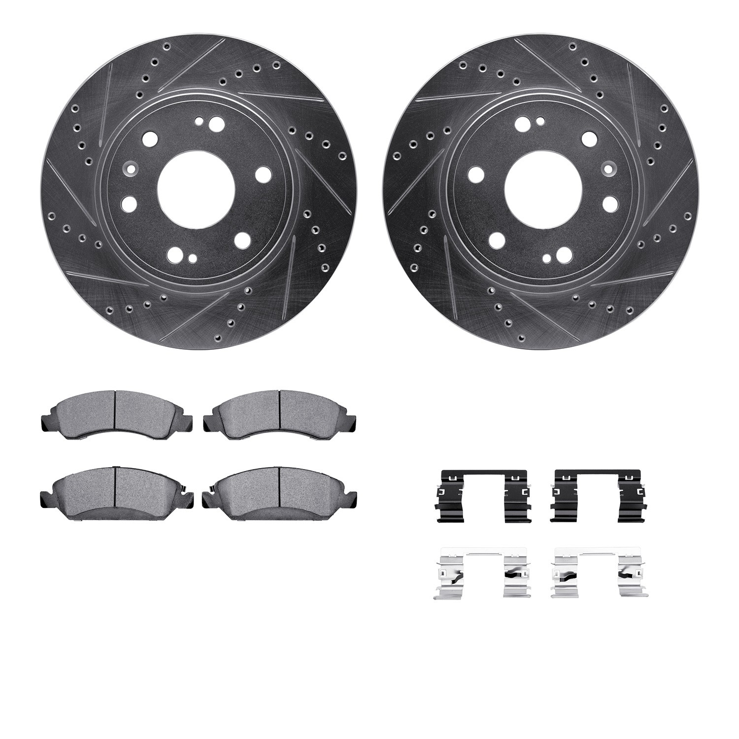 DYN 7212-48172 DFC Brake Rotor - Drilled & Slotted - Silver- HD Brake Pad - Hardware