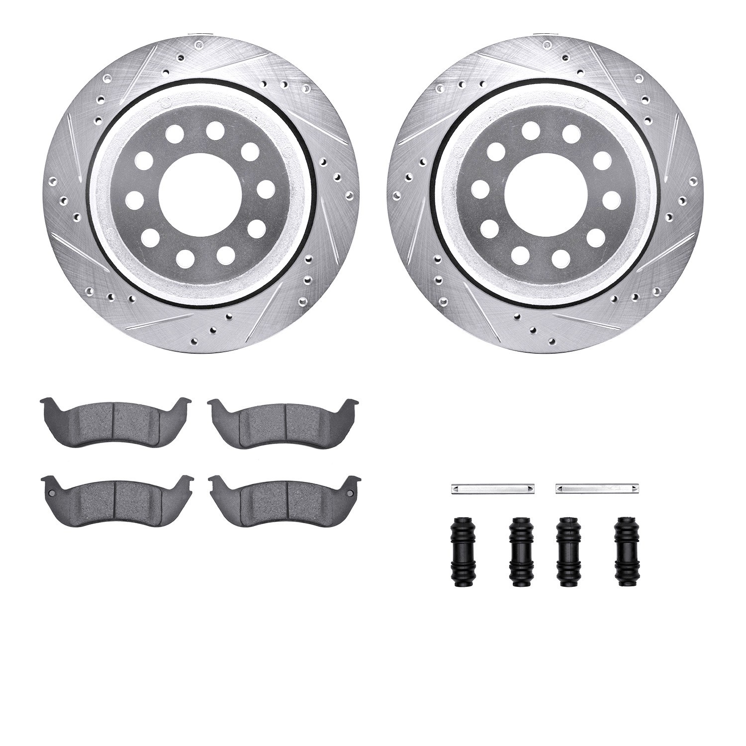 DYN 7212-55003 DFC Brake Rotor - Drilled & Slotted - Silver- HD Brake Pad - Hardware