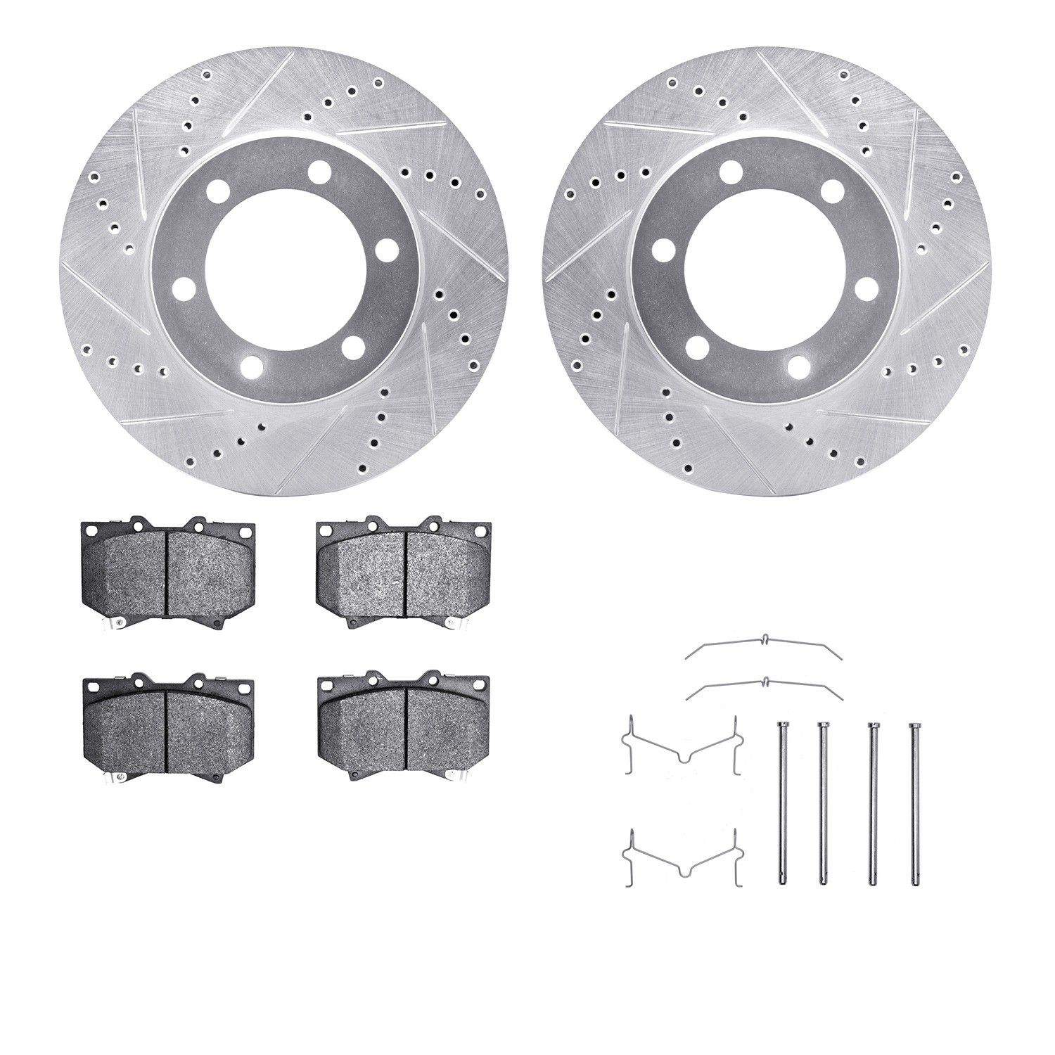 DYN 7212-76001 DFC Brake Rotor - Drilled & Slotted - Silver- HD Brake Pad - Hardware