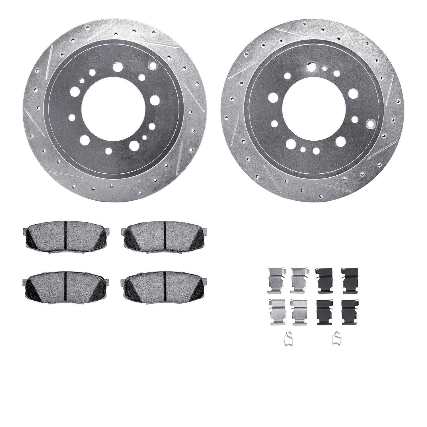 DYN 7212-76006 DFC Brake Rotor - Drilled & Slotted - Silver- HD Brake Pad - Hardware