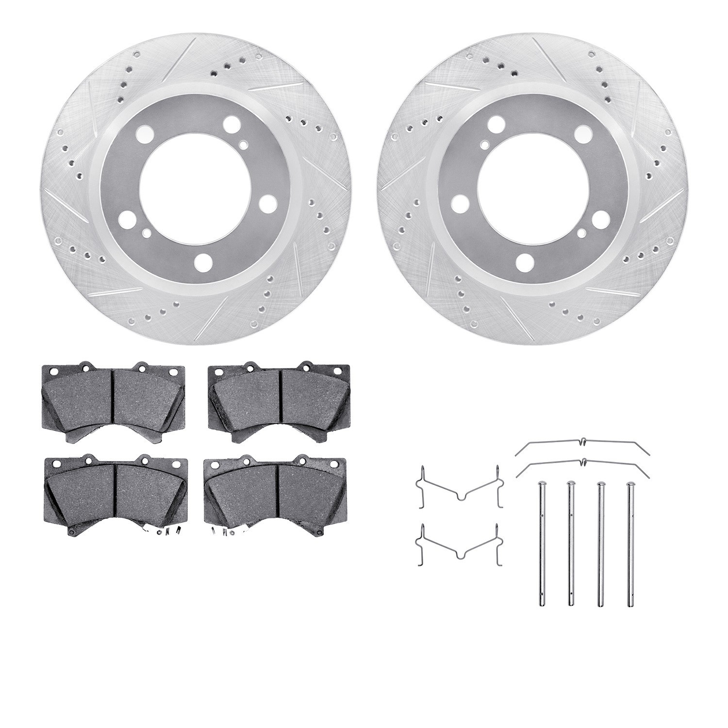 DYN 7212-76007 DFC Brake Rotor - Drilled & Slotted - Silver- HD Brake Pad - Hardware