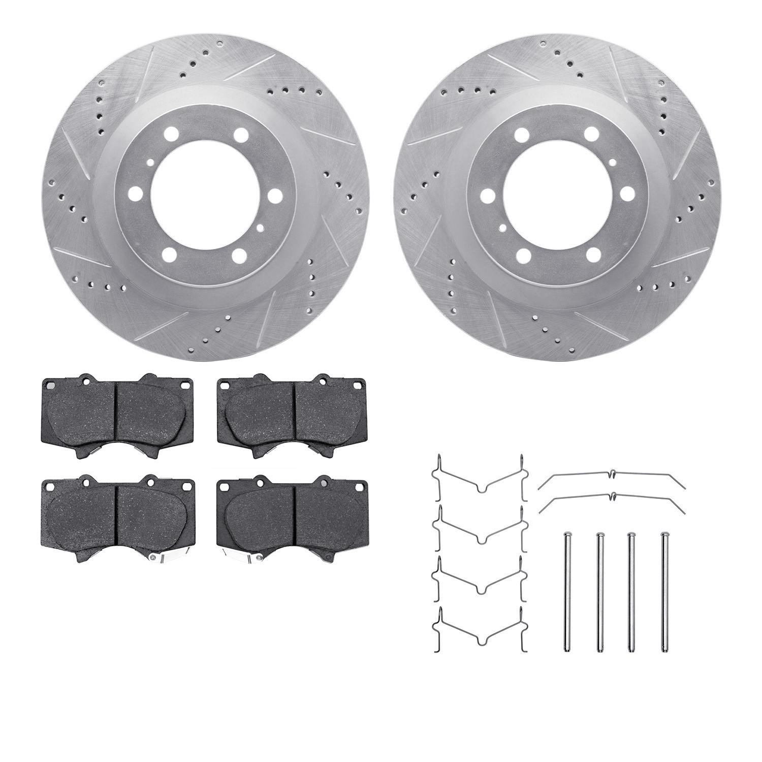 DYN 7212-76008 DFC Brake Rotor - Drilled & Slotted - Silver- HD Brake Pad - Hardware