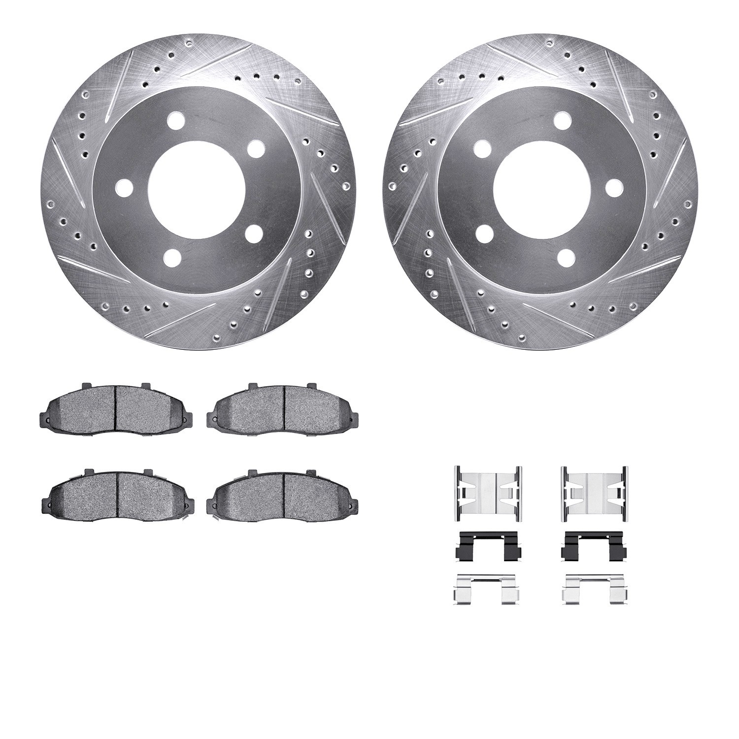 DYN 7212-99134 DFC Brake Rotor - Drilled & Slotted - Silver- HD Brake Pad - Hardware