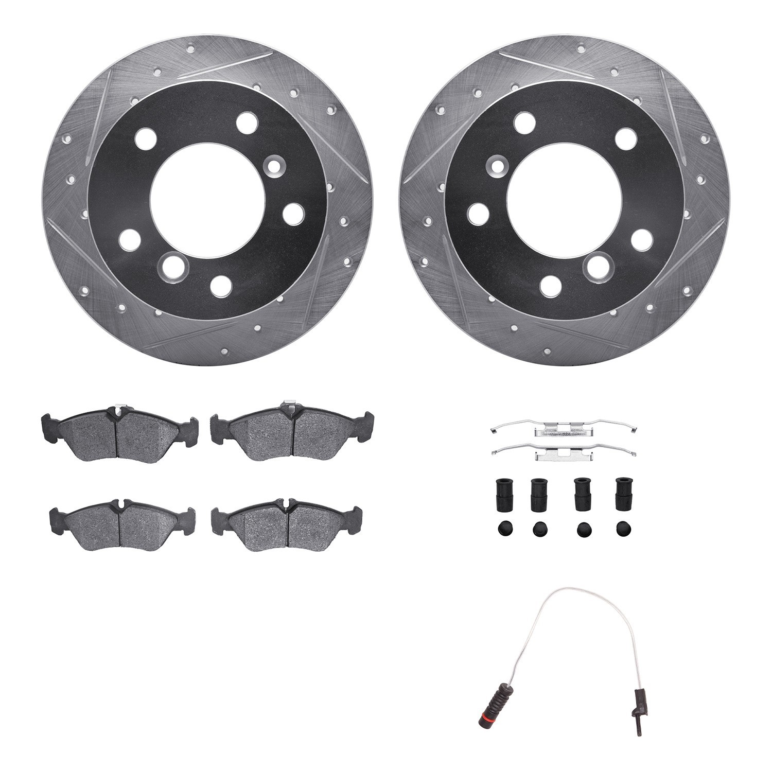 DYN 7222-40002 DFC Brake Rotor - Drilled & Slotted - Silver w/HD Brake Pad w/HW Kit & Sensor
