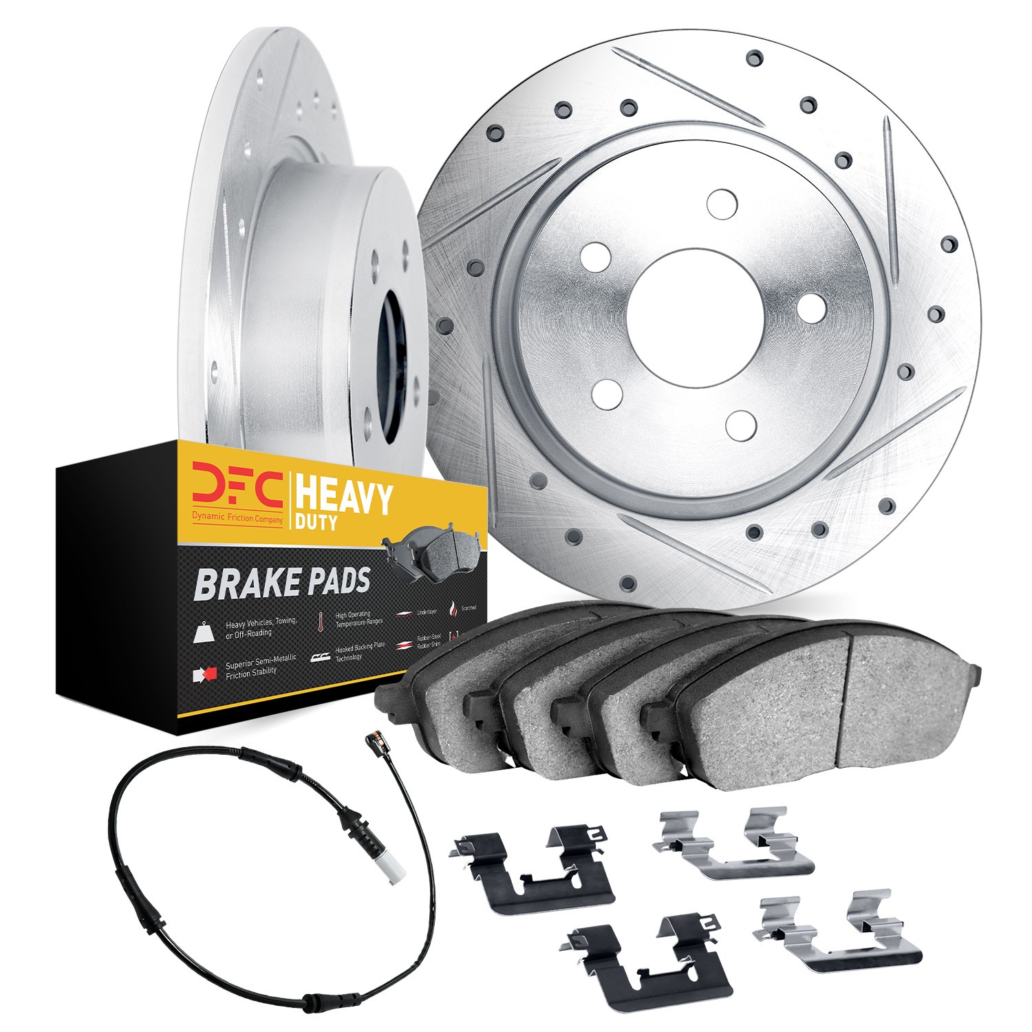 DYN 7222-40002 DFC Brake Rotor - Drilled & Slotted - Silver w/HD Brake Pad w/HW Kit & Sensor - Image 2
