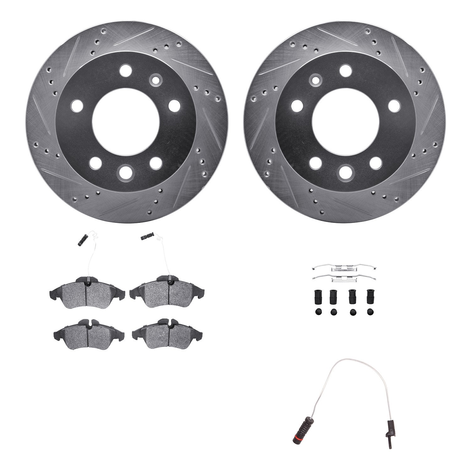 DYN 7222-40003 DFC Brake Rotor - Drilled & Slotted - Silver w/HD Brake Pad w/HW Kit & Sensor