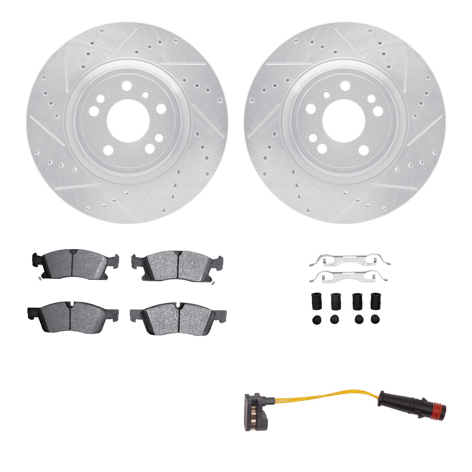 DYN 7222-63002 DFC Brake Rotor - Drilled & Slotted - Silver w/HD Brake Pad w/HW Kit & Sensor