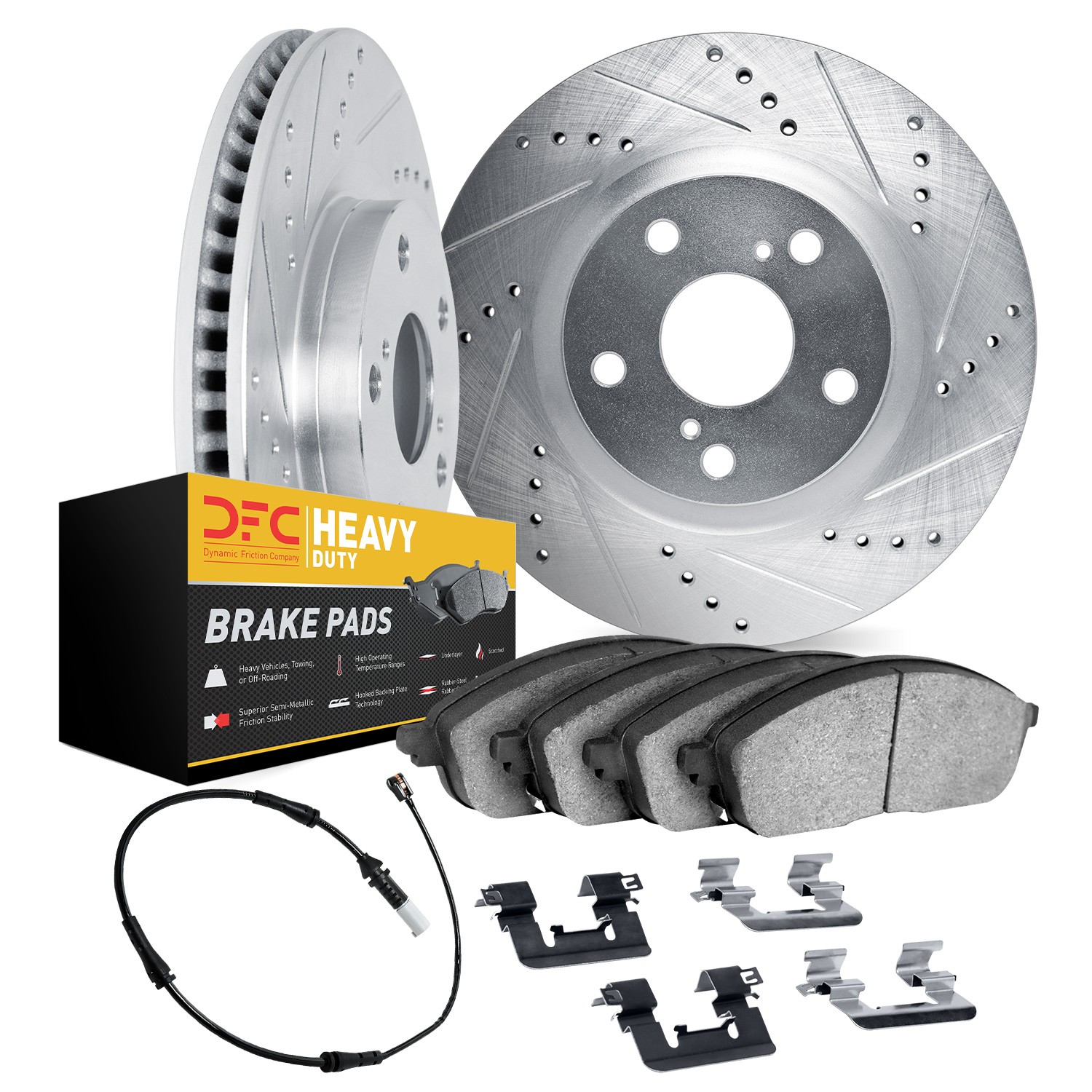 DYN 7222-63003 DFC Brake Rotor - Drilled & Slotted - Silver w/HD Brake Pad w/HW Kit & Sensor - Image 2
