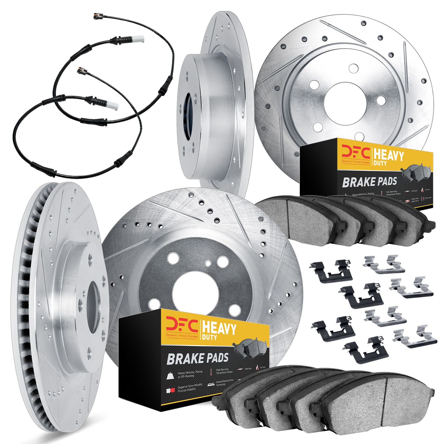 DYN 7224-40002 DFC Brake Rotor - Drilled & Slotted - Silver w/HD Brake Pad w/HW Kit & Sensor