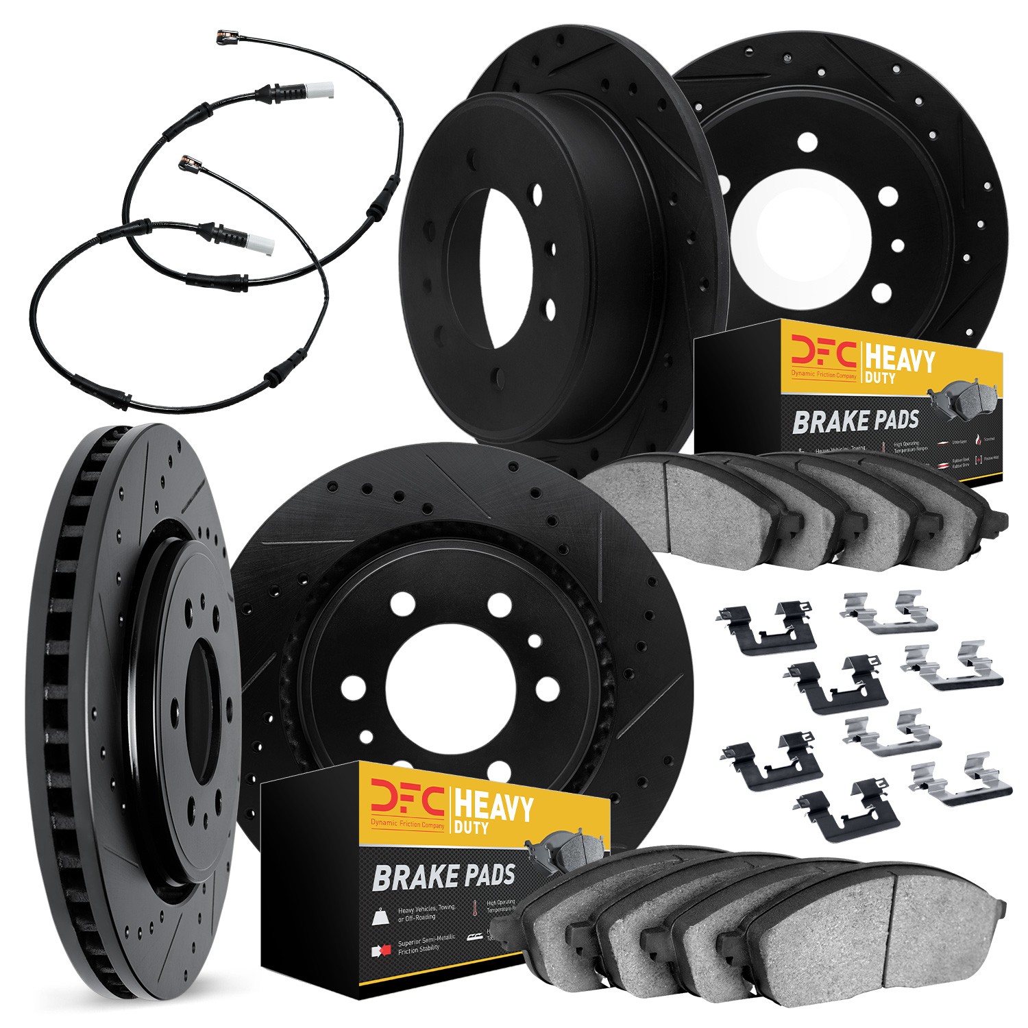 DYN 7224-40013 DFC Rotors-Drilled & Slotted-Silver w/ HD Brake Pads Incl Sensor & Hdw