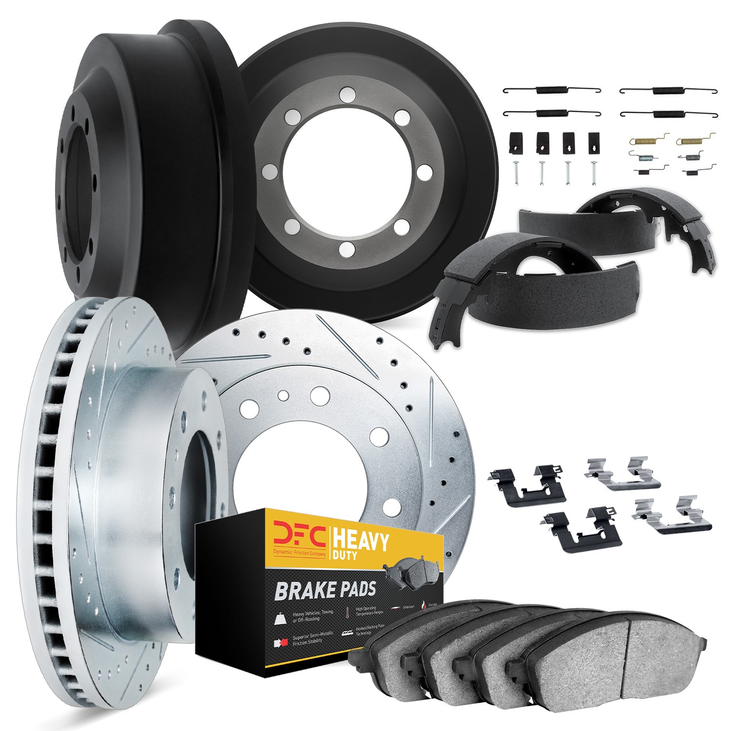 DYN 7284-40066 DFC Brake Rotor Drilled & Slotted Rotor - Silver w/Heavy Duty Brake Pad & HW Kit