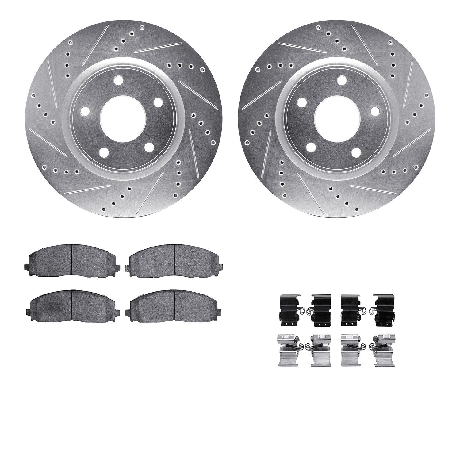DYN 7412-40022 DFC Brake Rotor - Drilled & Slotted - Silver- HD Brake Pad - Hardware
