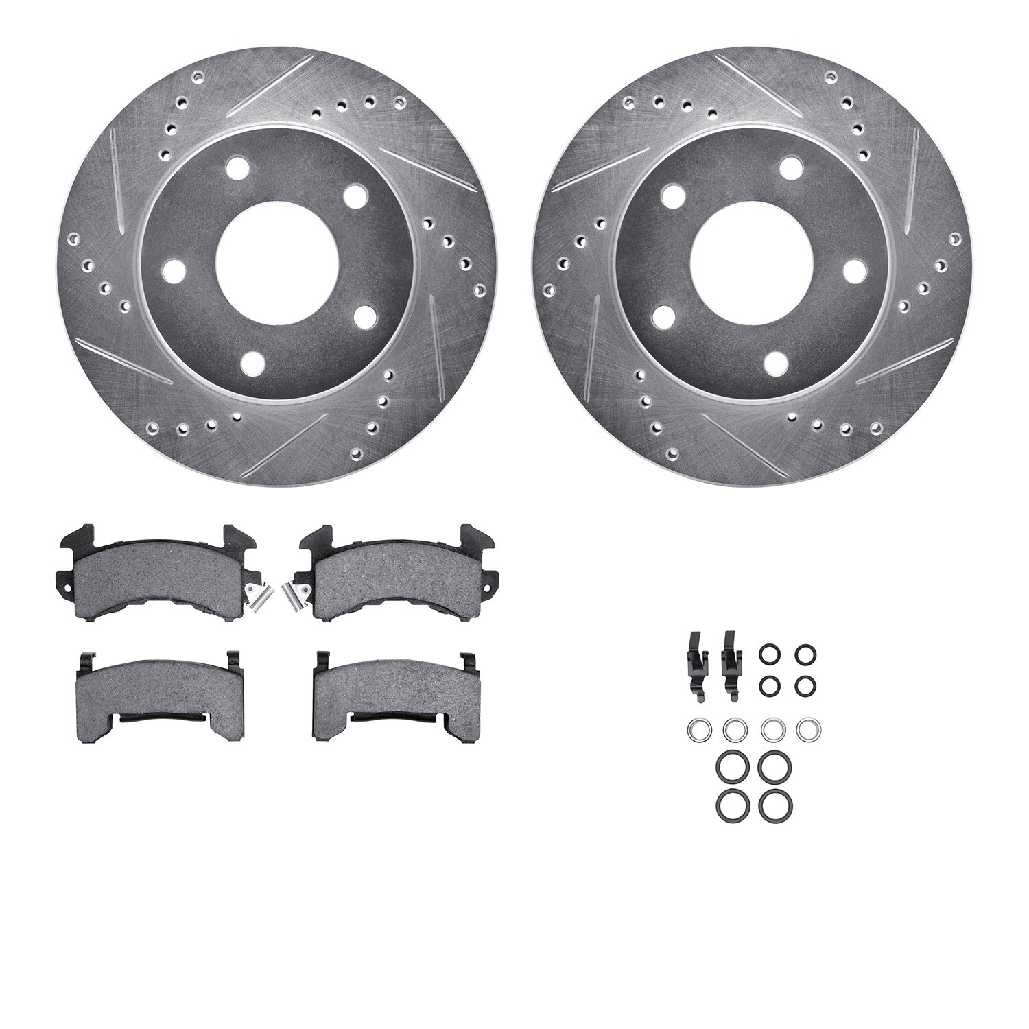 DYN 7412-48002 DFC Brake Rotor - Drilled & Slotted - Silver- HD Brake Pad - Hardware