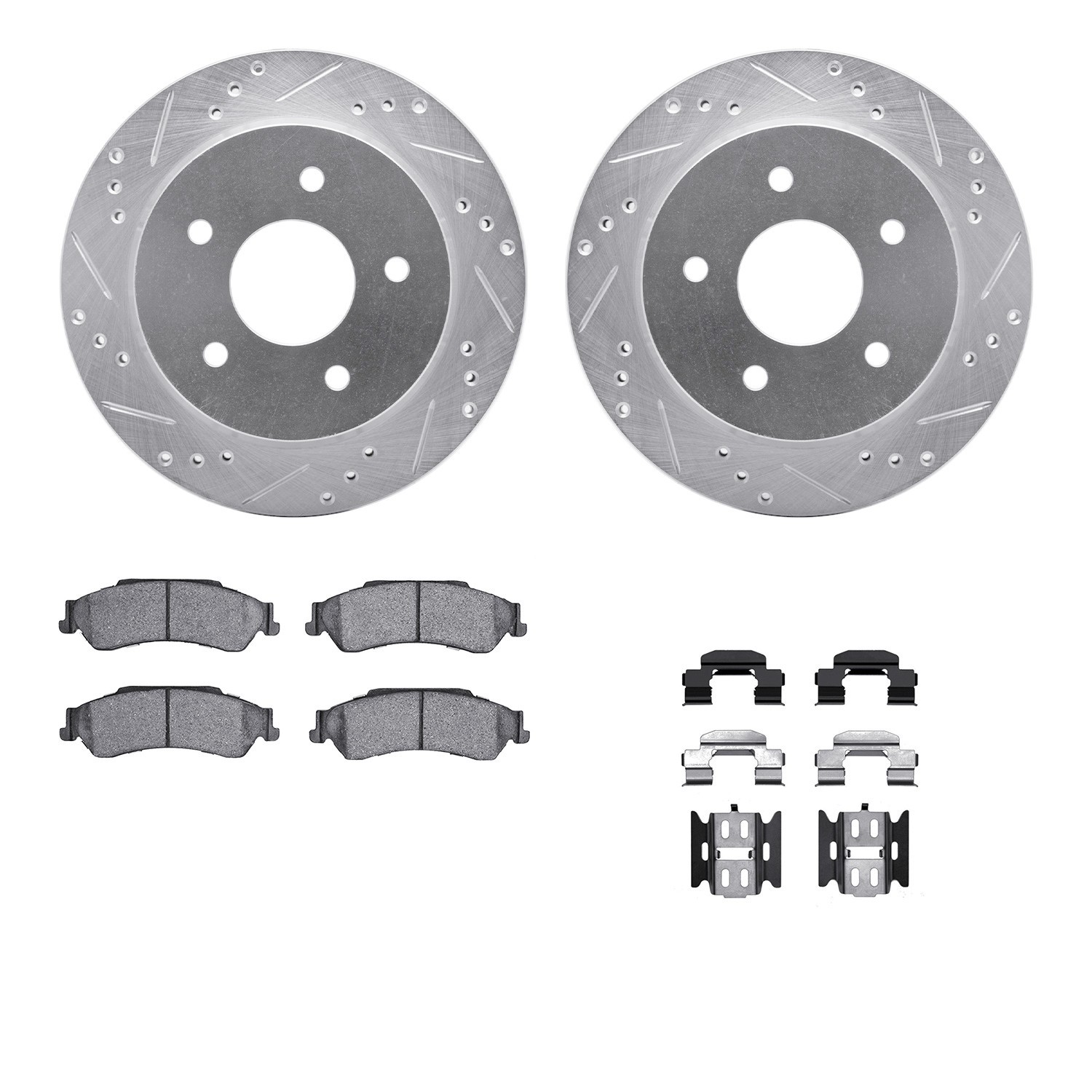 DYN 7412-48019 DFC Brake Rotor - Drilled & Slotted - Silver- HD Brake Pad - Hardware