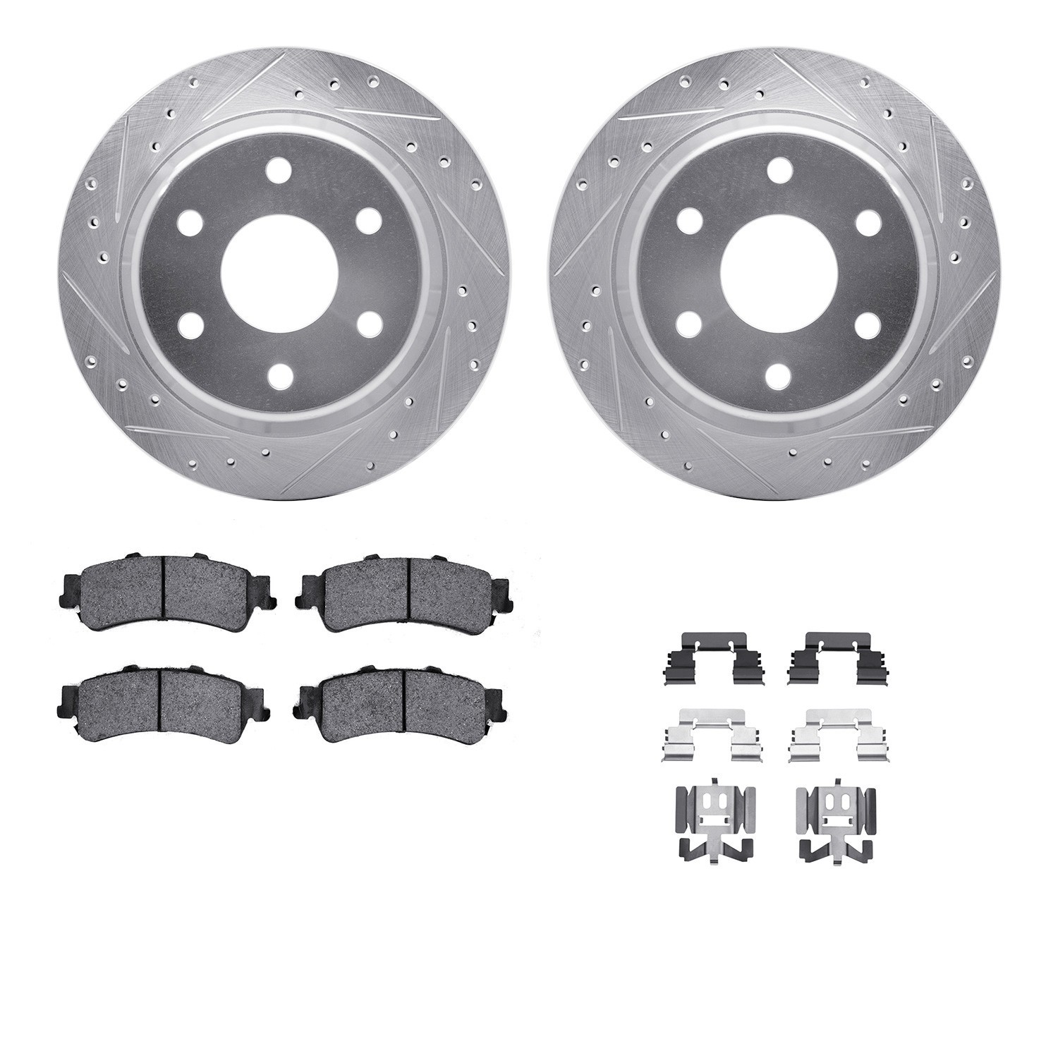 DYN 7412-48024 DFC Brake Rotor - Drilled & Slotted - Silver- HD Brake Pad - Hardware