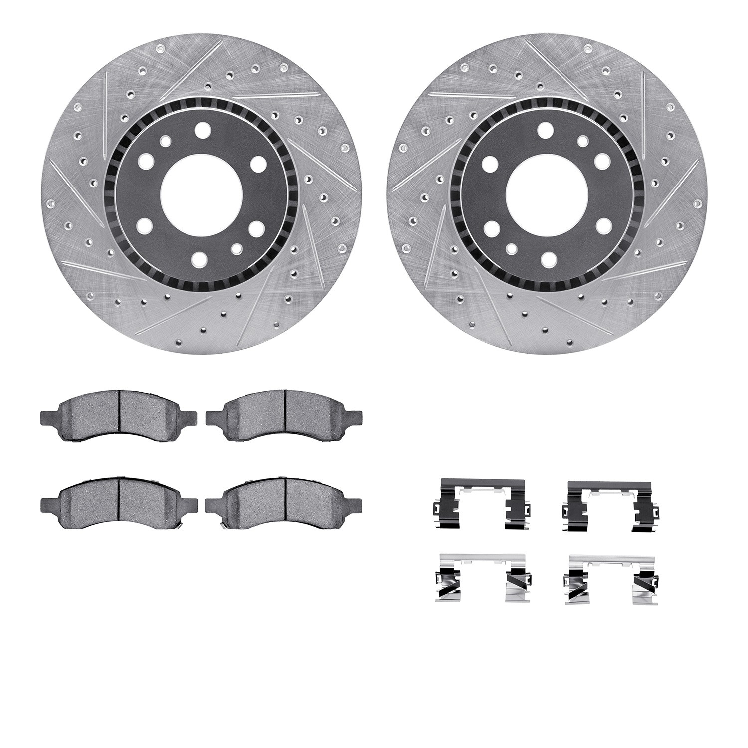 DYN 7412-48031 DFC Brake Rotor - Drilled & Slotted - Silver- HD Brake Pad - Hardware