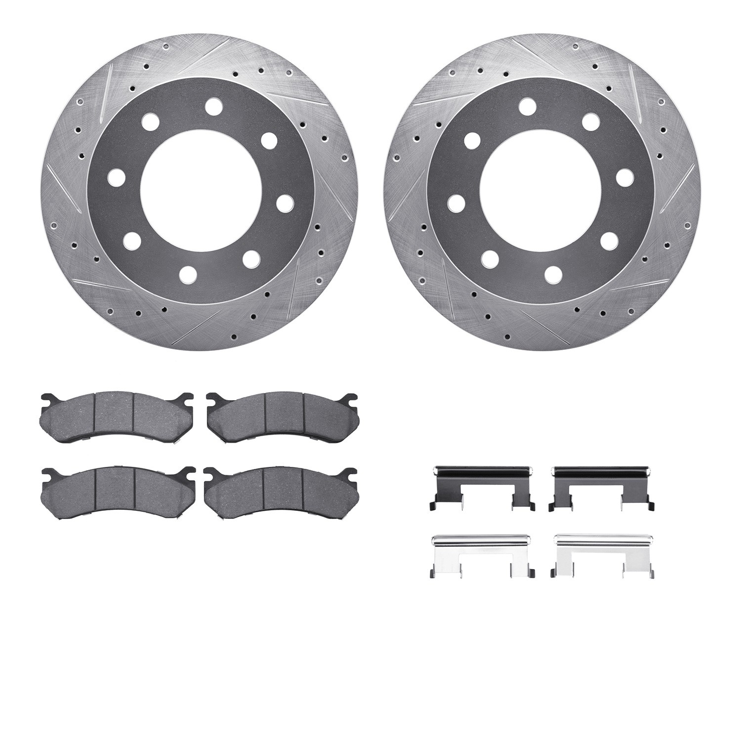 DYN 7412-48032 DFC Brake Rotor - Drilled & Slotted - Silver- HD Brake Pad - Hardware