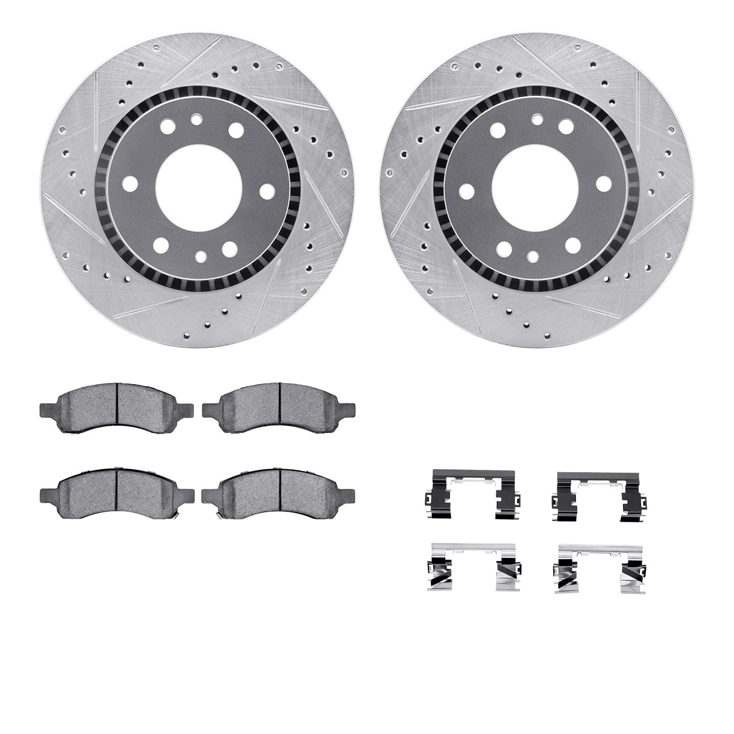 DYN 7412-48038 DFC Brake Rotor - Drilled & Slotted - Silver- HD Brake Pad - Hardware