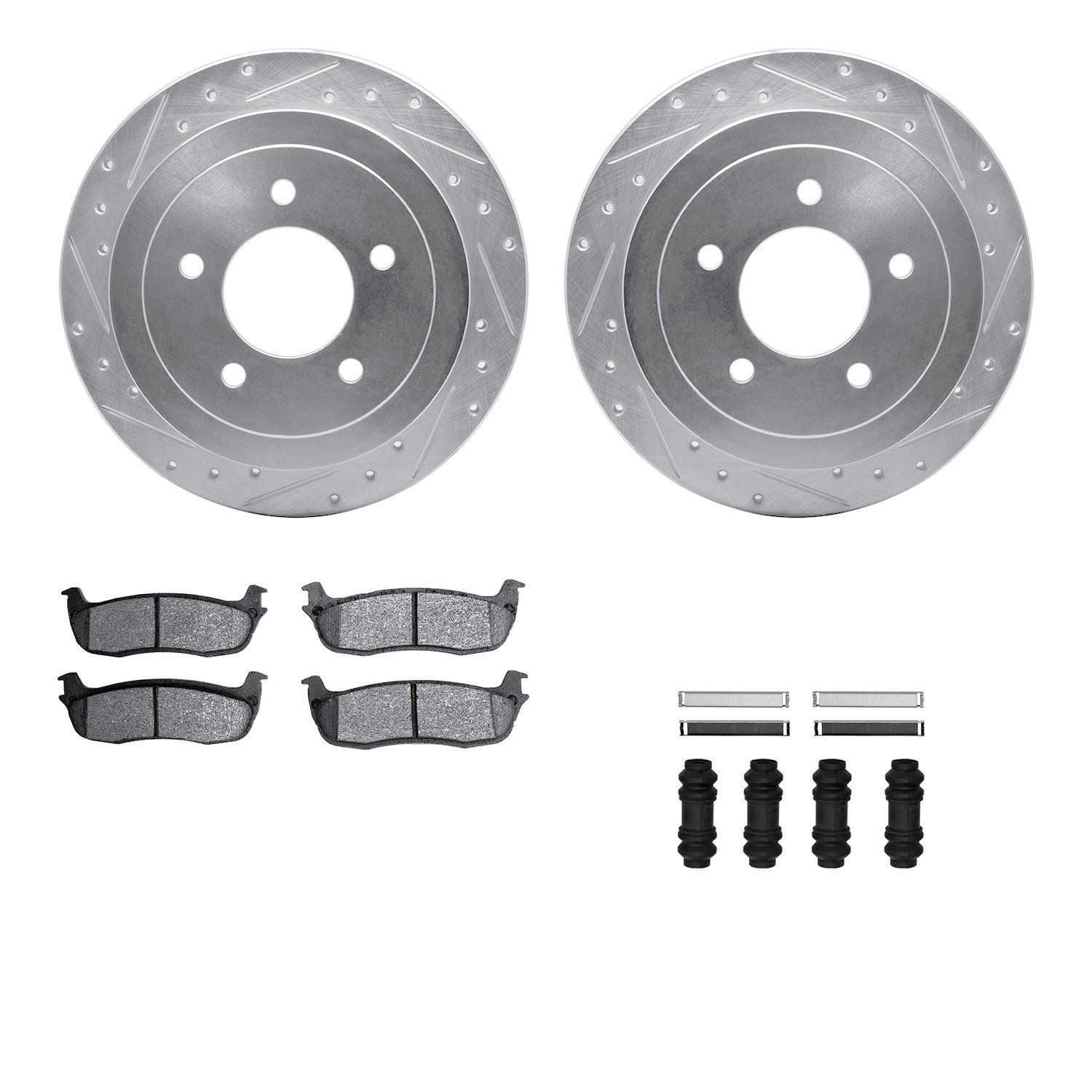 DYN 7412-54061 DFC Brake Rotor - Drilled & Slotted - Silver- HD Brake Pad - Hardware