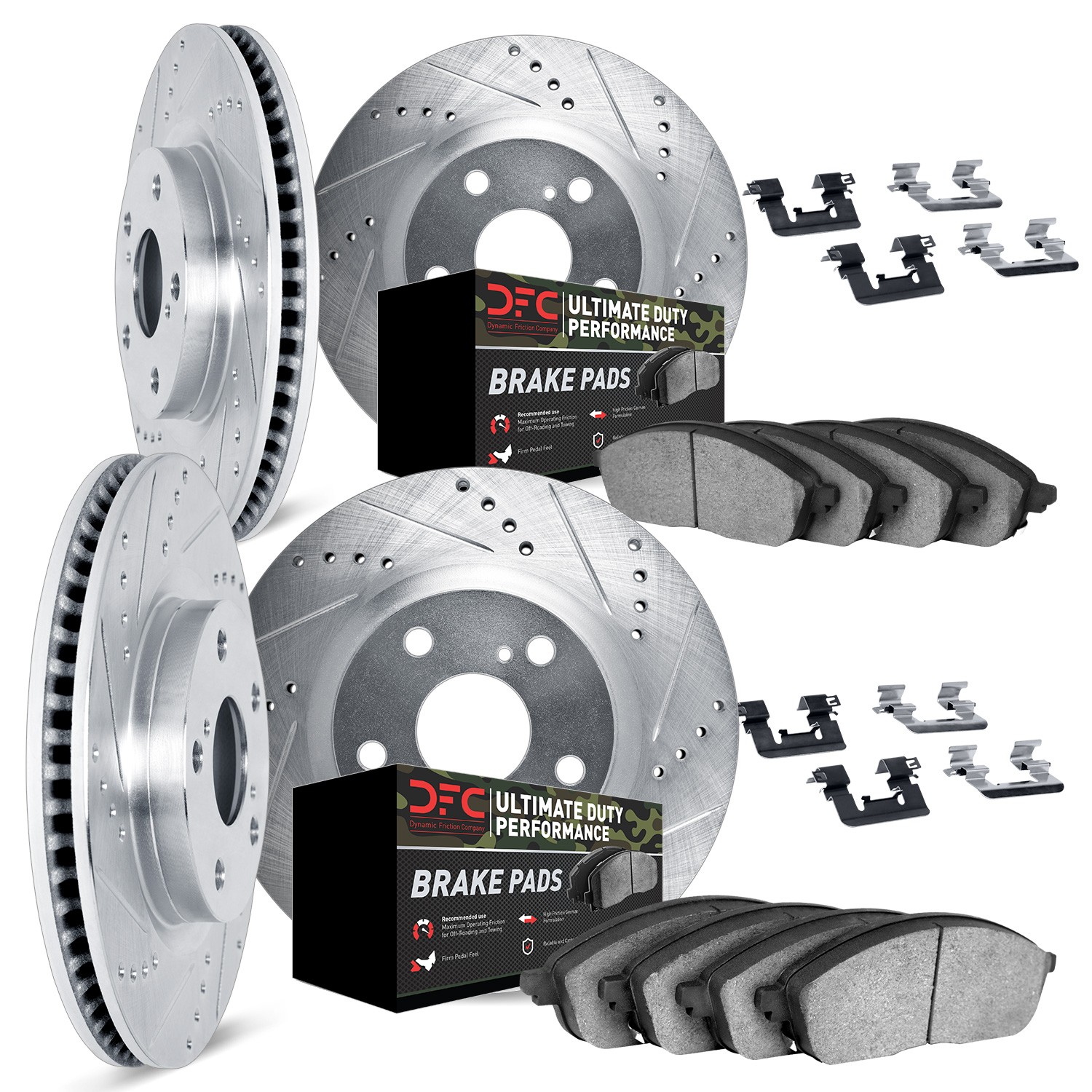 DYN 7414-40002 DFC Brake Rotor - Drilled & Slotted - Silver- HD Brake Pad - Hardware