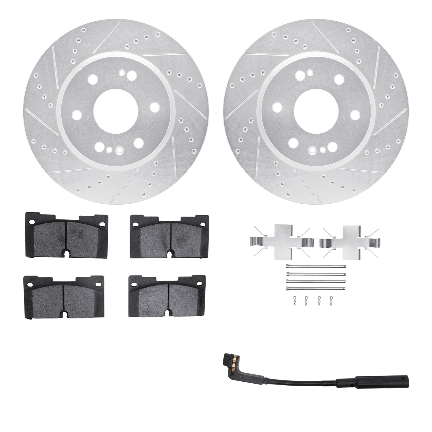 DYN 7422-47001 DFC Brake Rotor - Drilled & Slotted - Silver w/HD Brake Pad w/HW Kit & Sensor